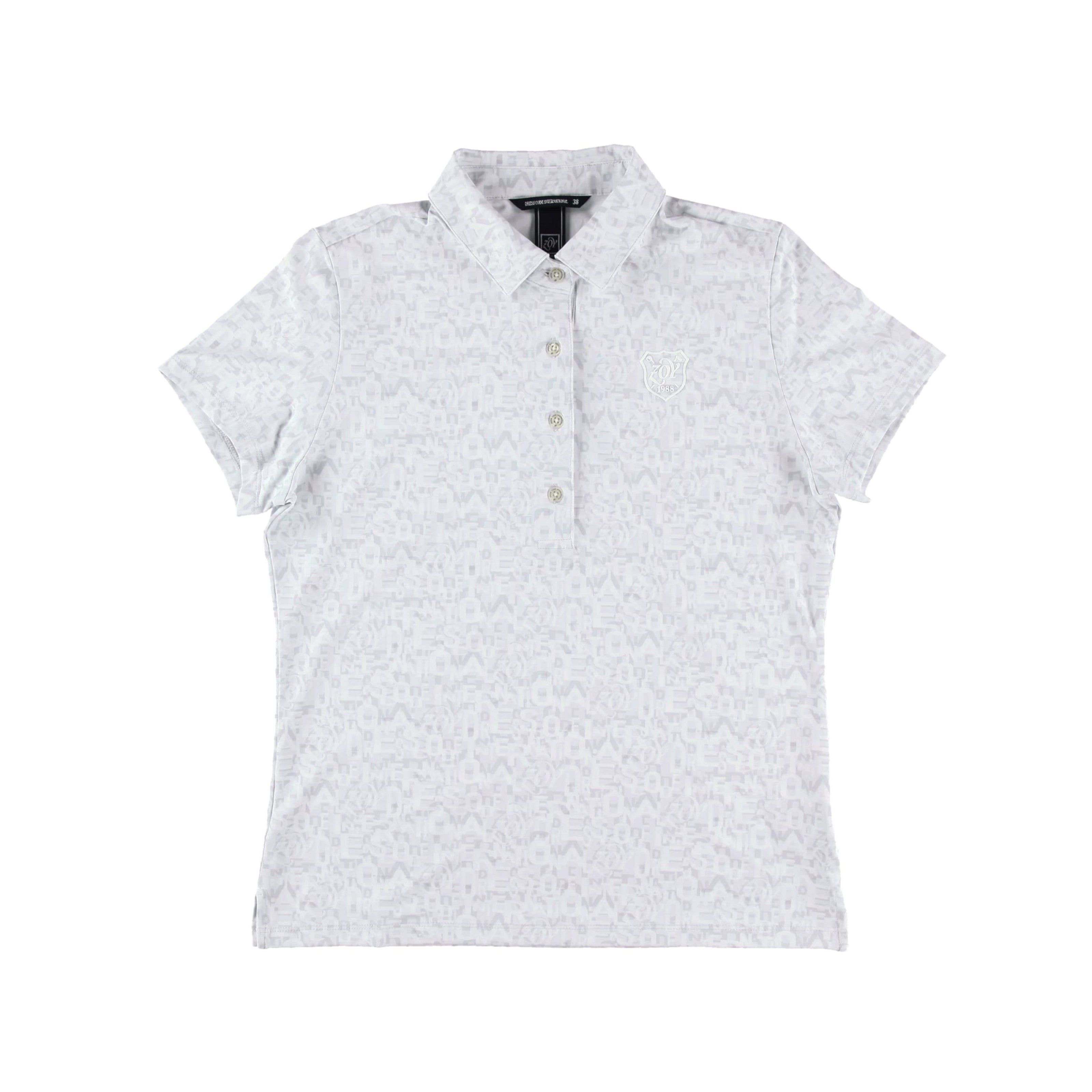 Women's Layered Logo Print Bear Jersey Short Sleeve Polo Shirt in White