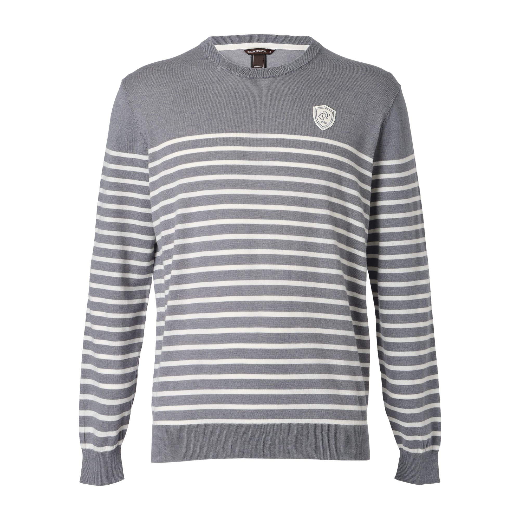 MEN Premium Cotton Striped Long Sleeve Sweater Gray