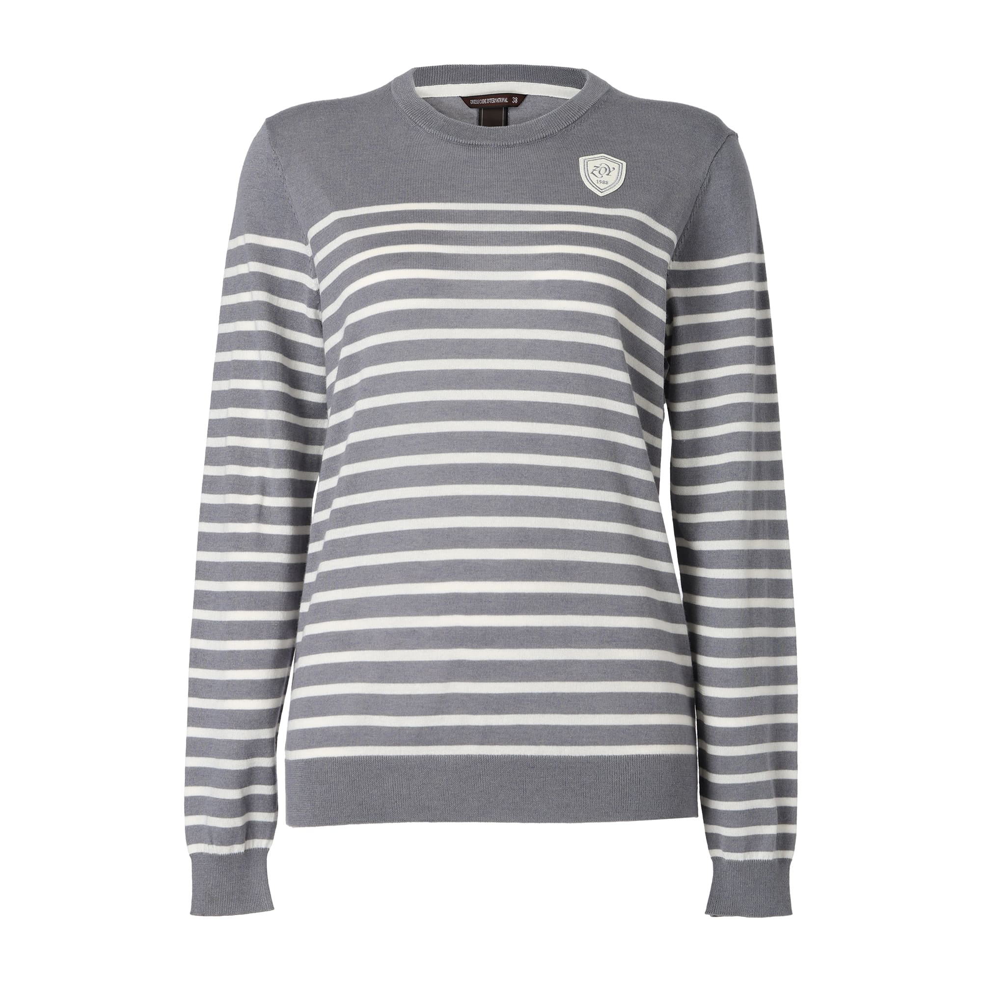 WOMEN Premium Cotton ボーダー 長袖セーター グレー
