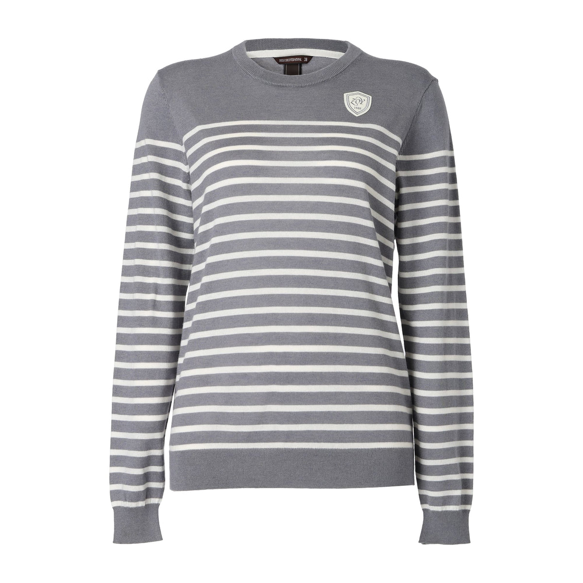 WOMEN Premium Cotton ボーダー 長袖セーター グレー