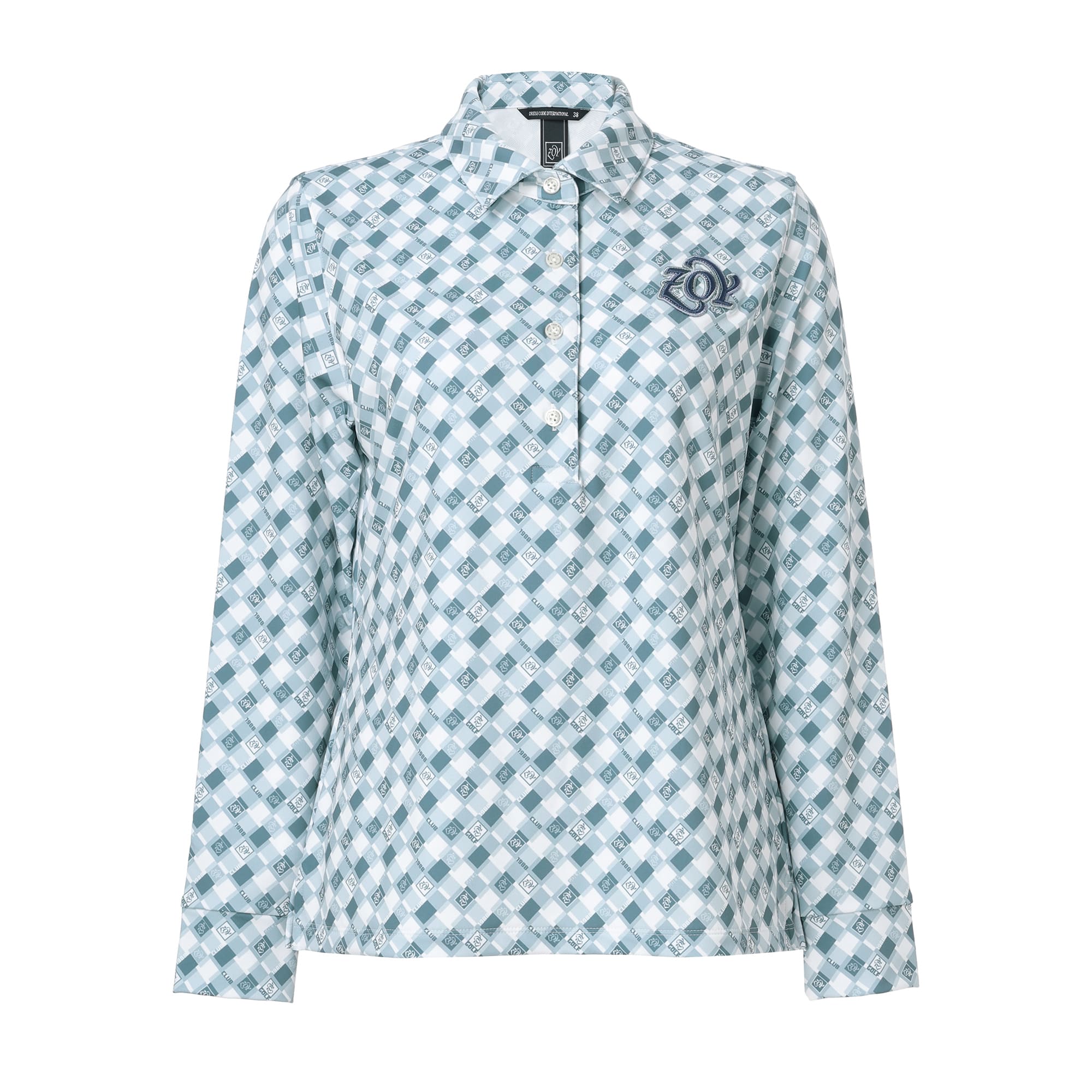Women's Monogram Print Long Sleeve Shirt, Fog Gray, 071644023