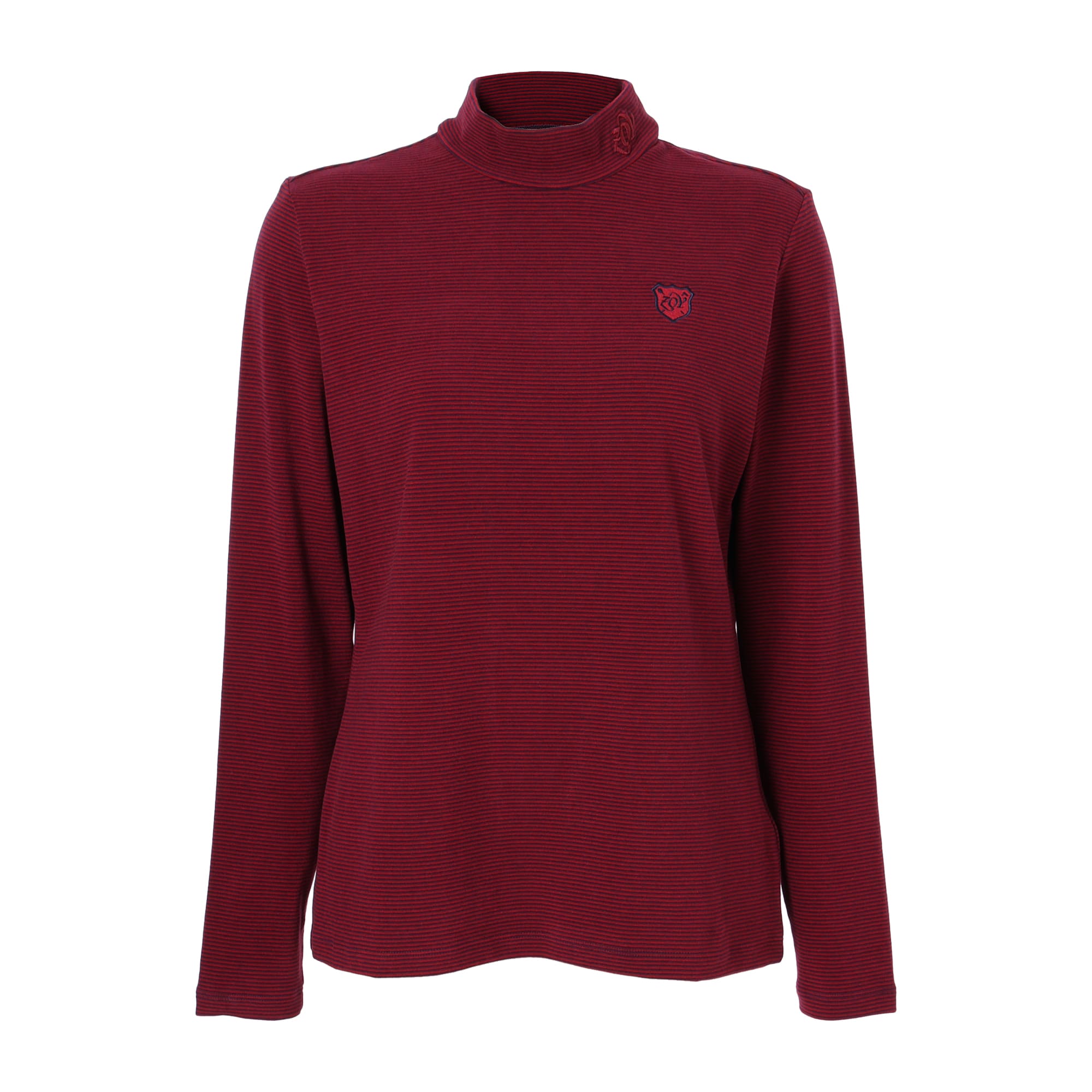 WOMEN ベア天マルチボーダー 長袖シャツ レッド×パープル