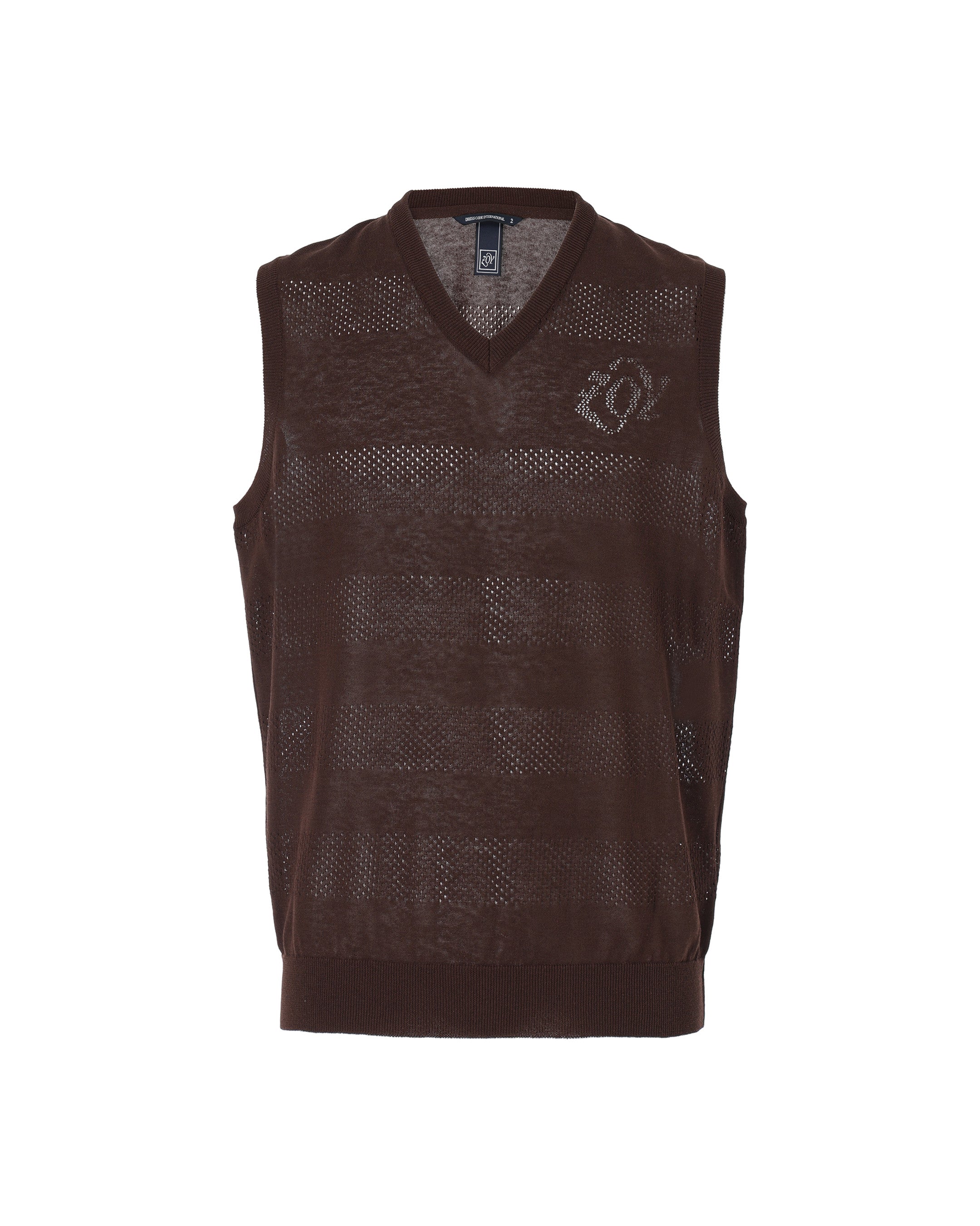 MEN メッシュボーダー ニットベスト ブラウン