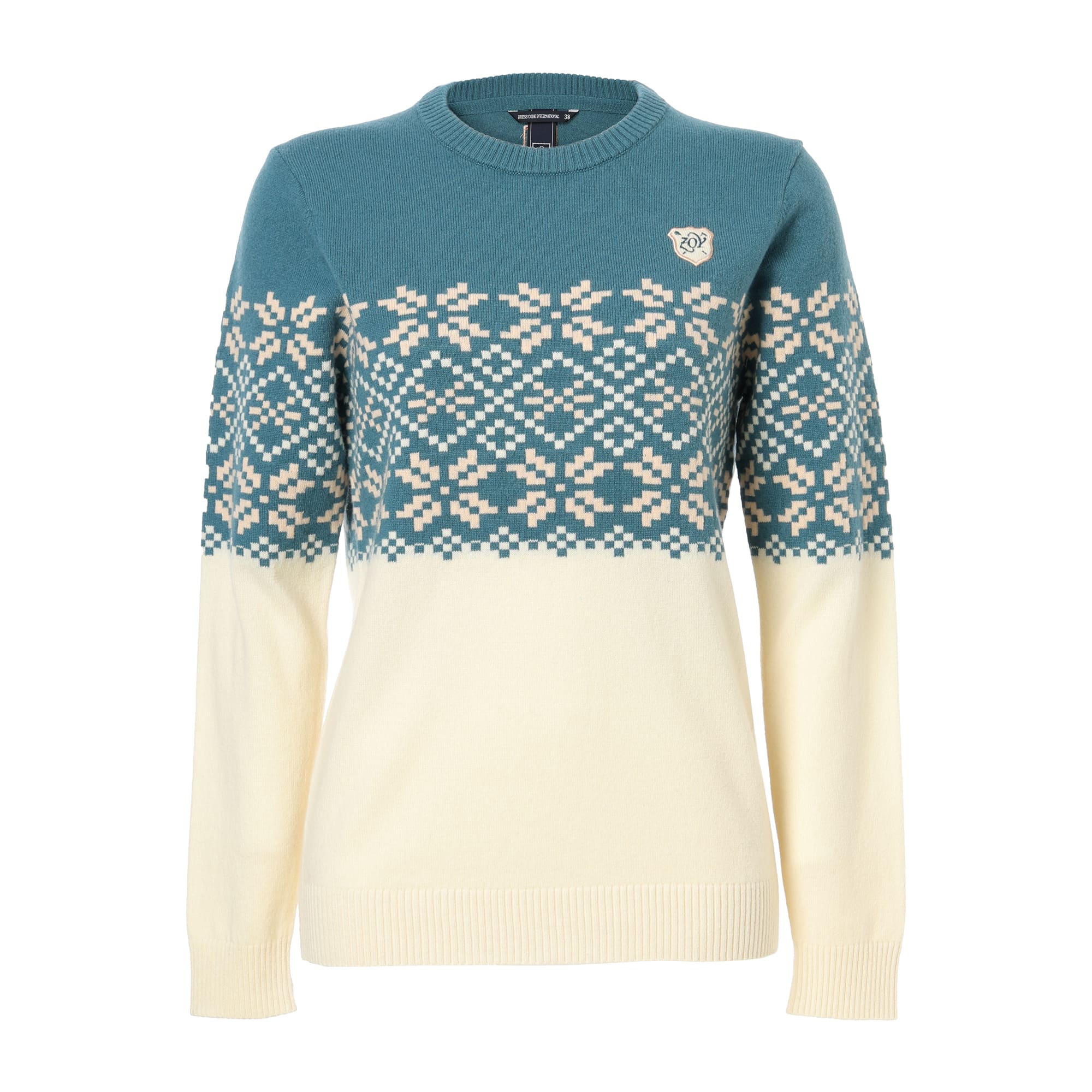 Women's Superfine Merino Wool and Cashmere Long Sleeve Sweater, Blue-Green, 071644712