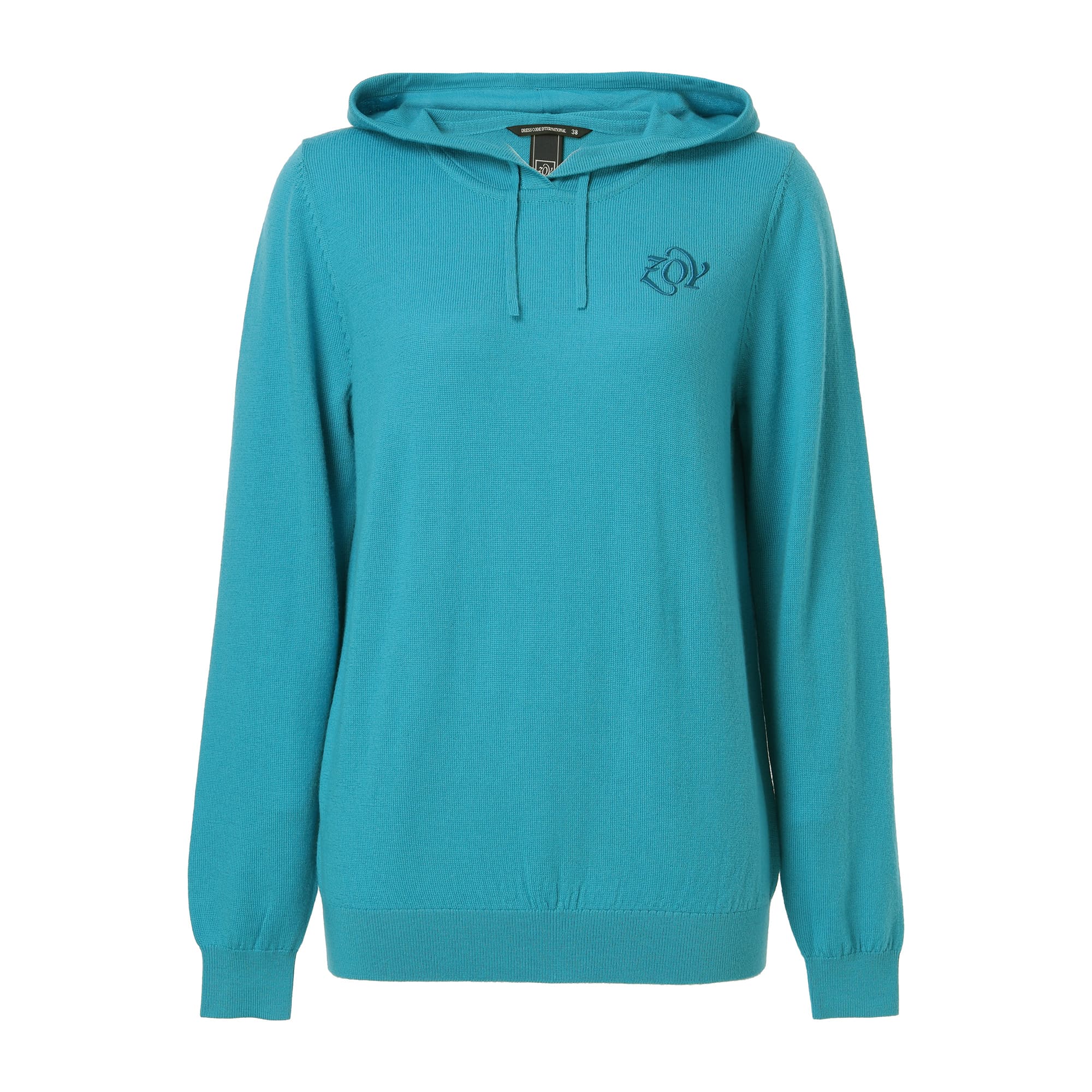 Women's Extra Fine Merino Wool Knit Hoodie in Turquoise