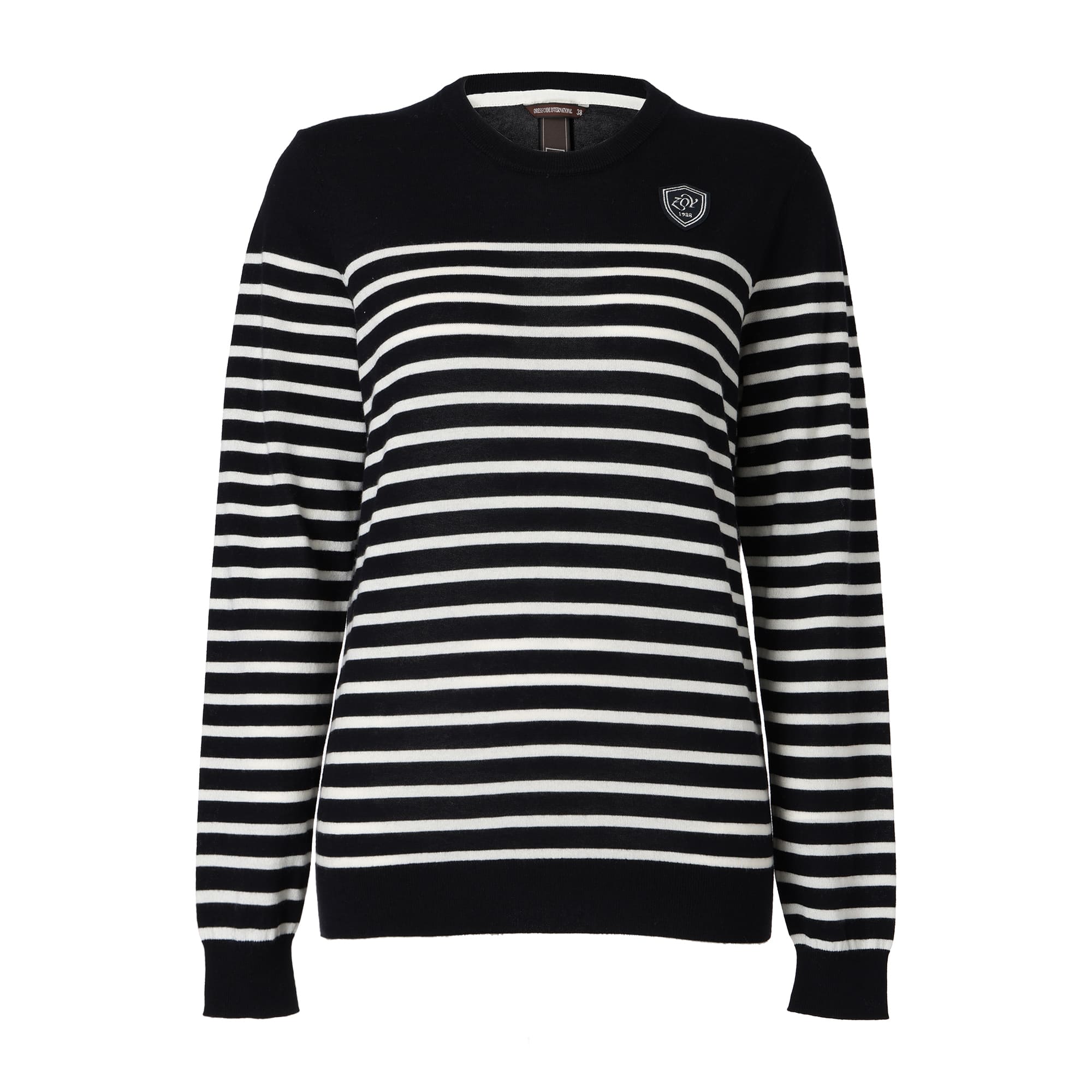 Women's Premium Cotton Striped Long Sleeve Sweater in Navy