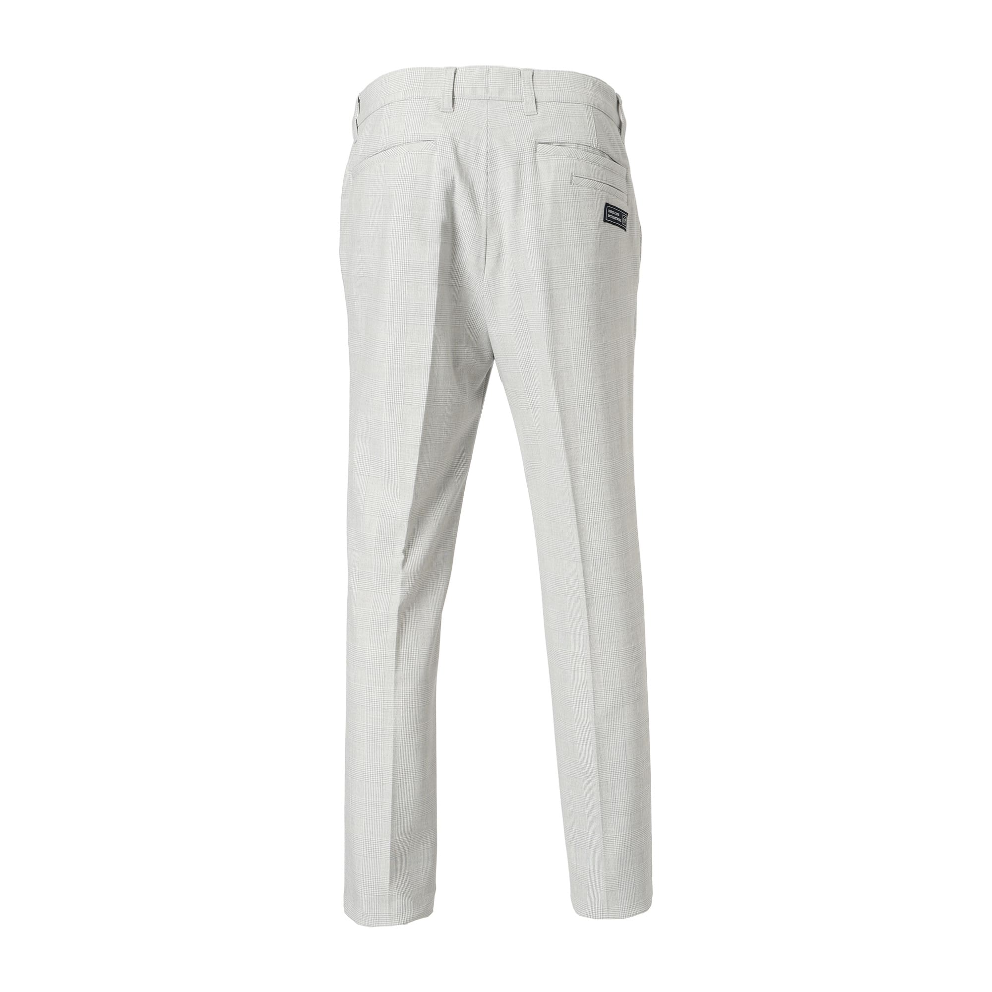 MEN グレンチェックストレッチ ロングパンツ シルバーグレー