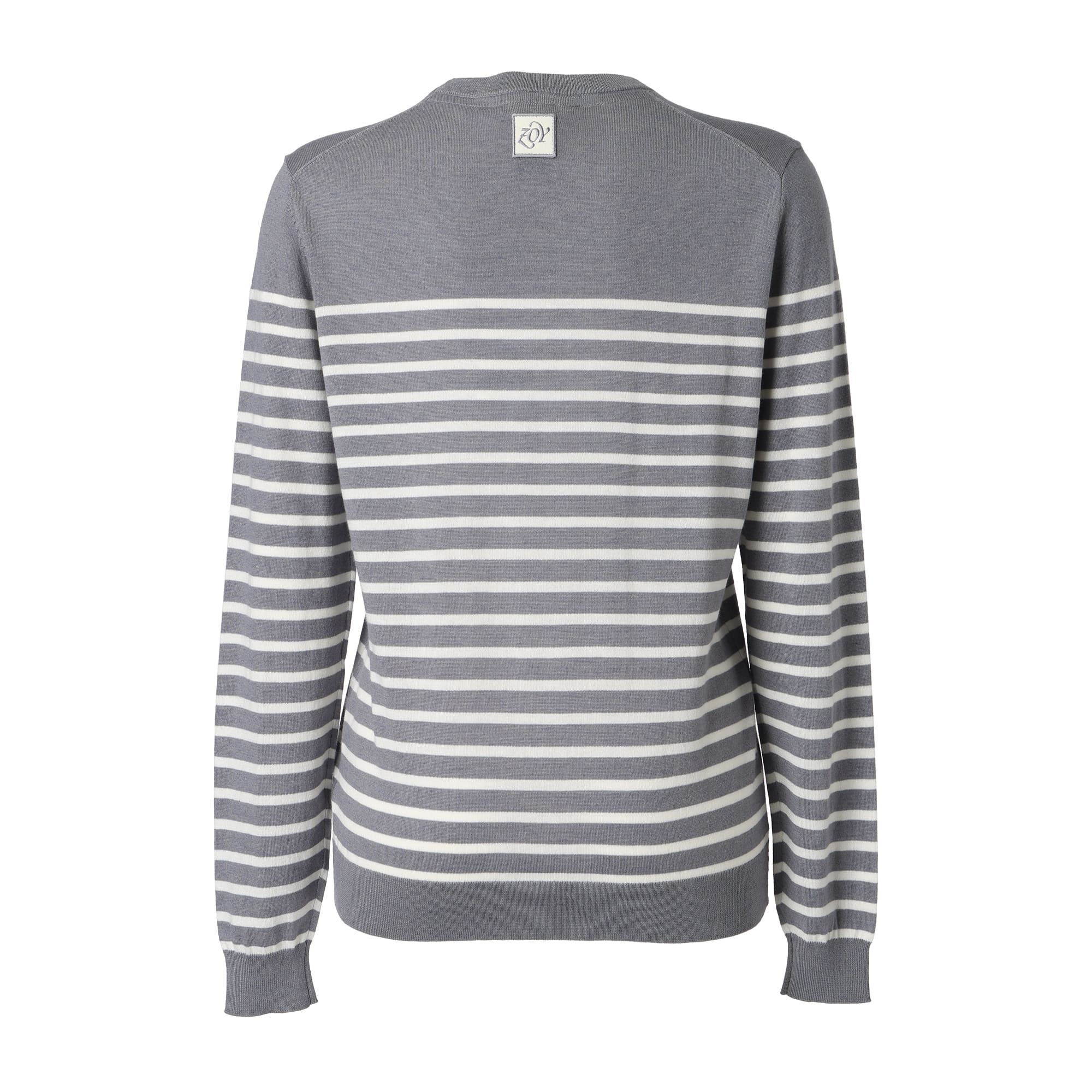 WOMEN Premium Cotton ボーダー 長袖セーター グレー