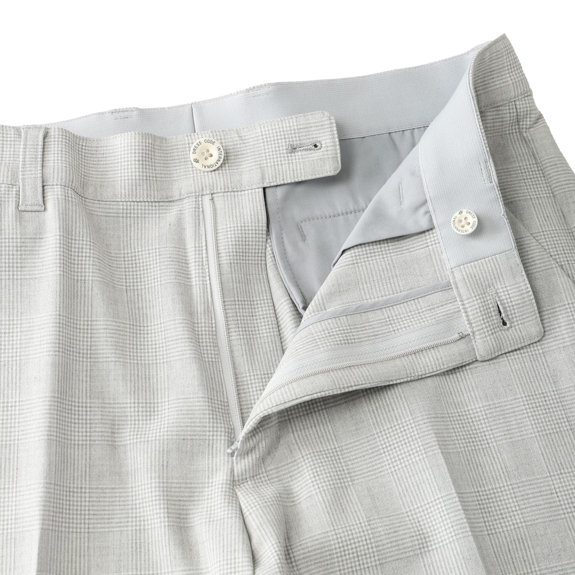 MEN グレンチェックストレッチ ロングパンツ シルバーグレー