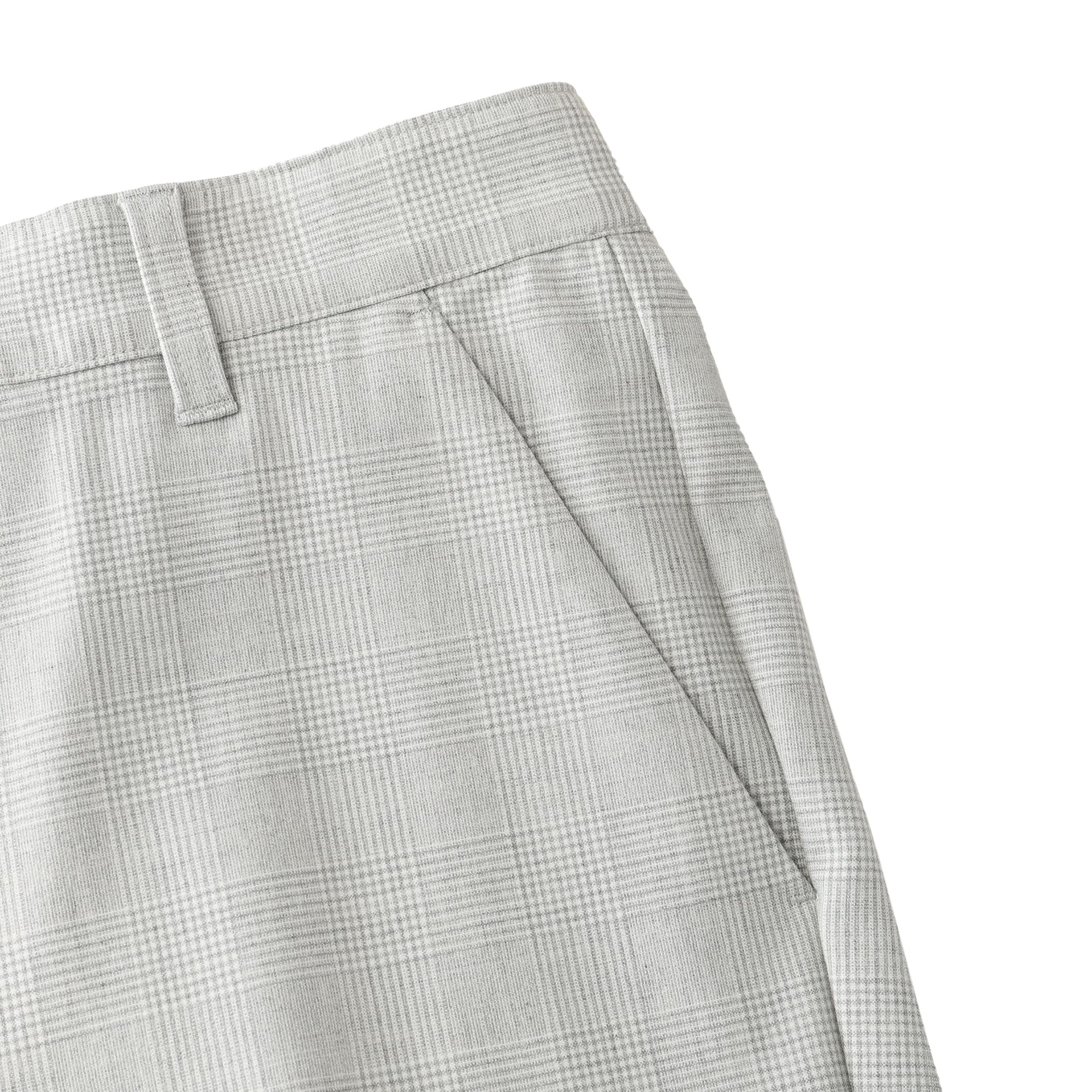 MEN グレンチェックストレッチ ロングパンツ シルバーグレー