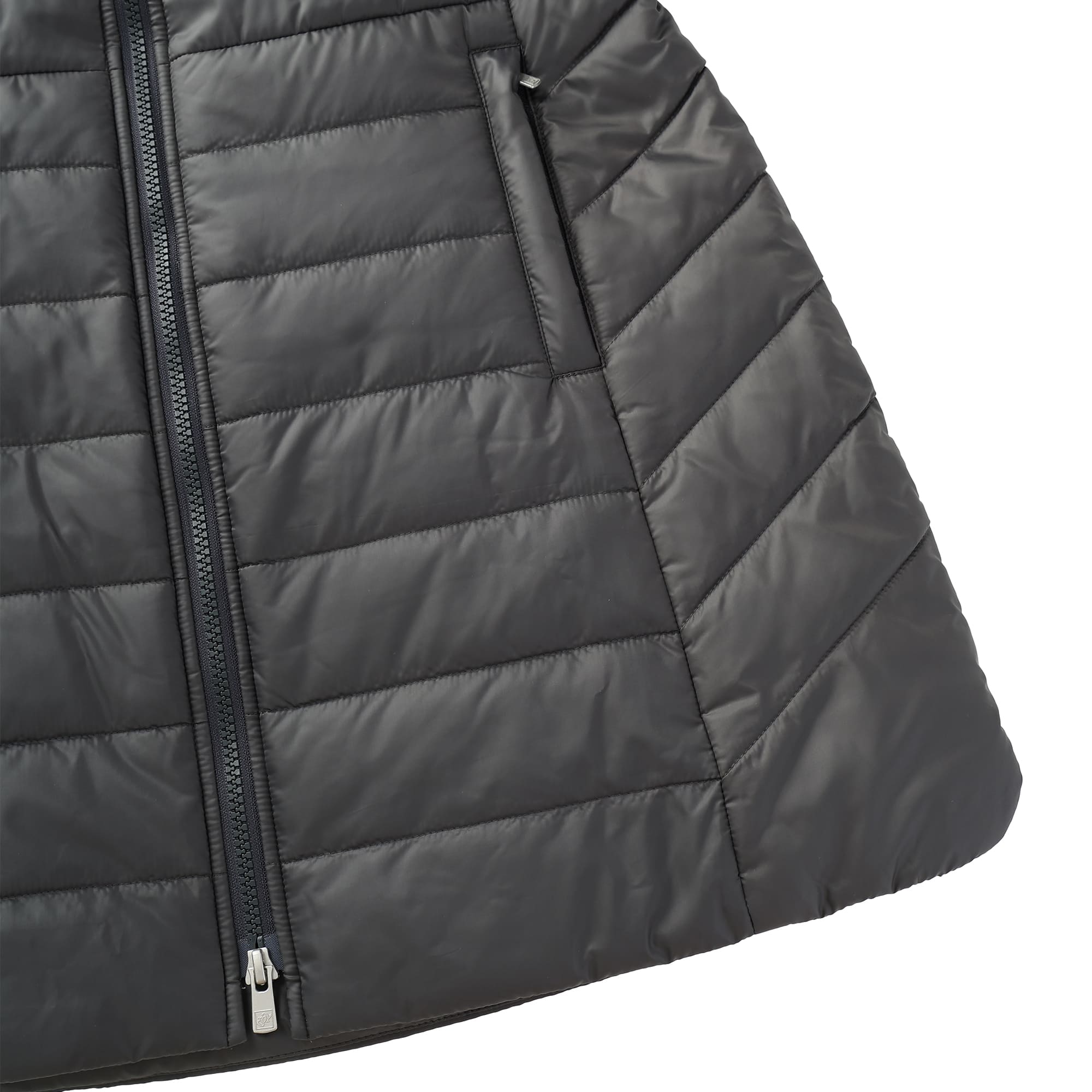 WOMEN ストレッチタフタキルト 中綿ロングベスト チャコール