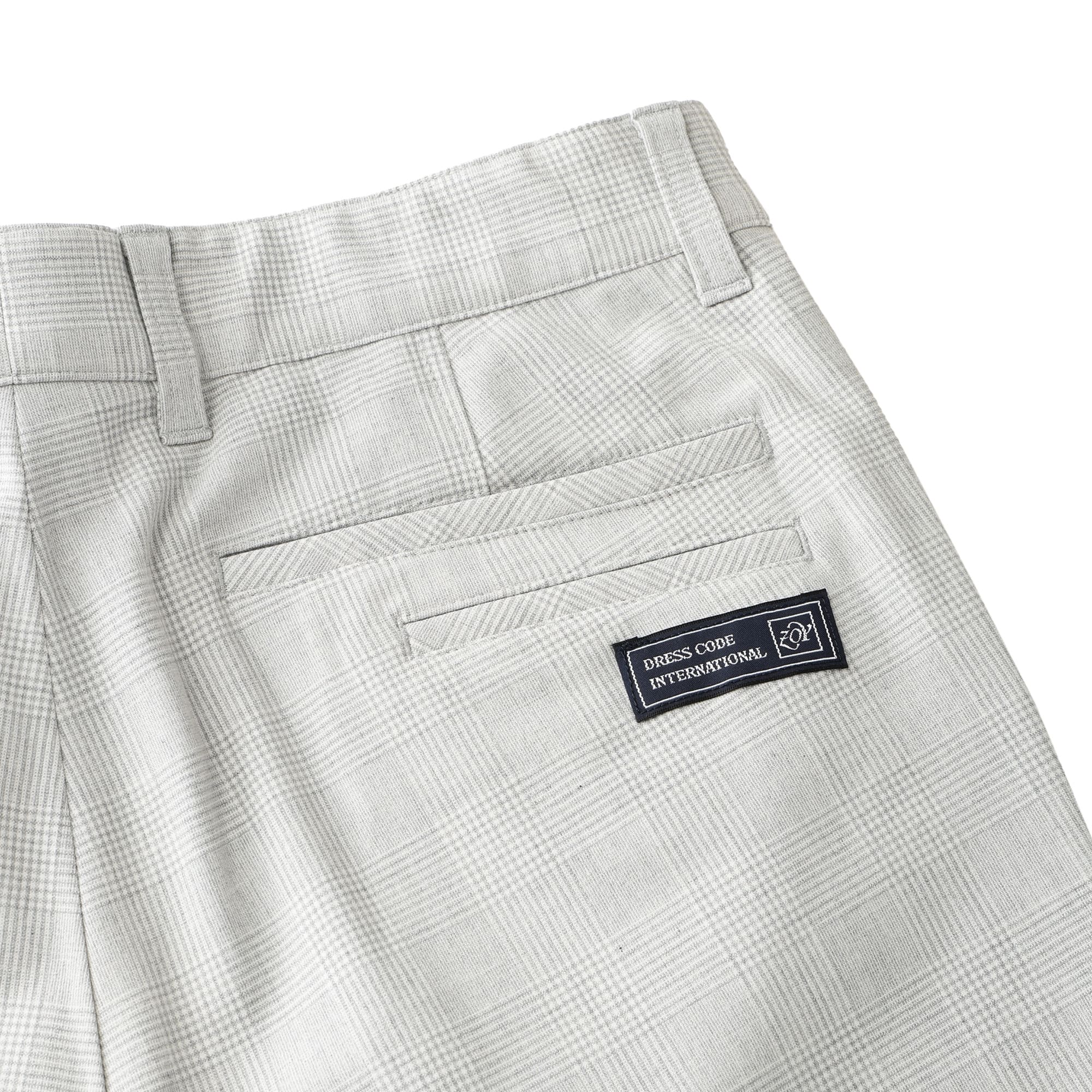 MEN グレンチェックストレッチ ロングパンツ シルバーグレー