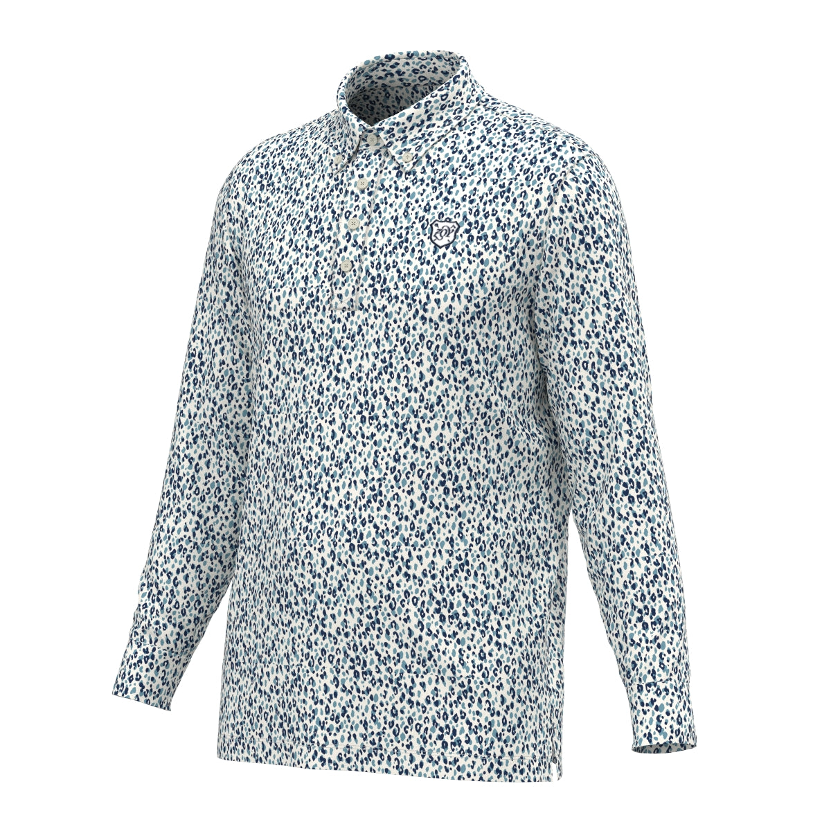 MEN レオパードプリント 長袖シャツ ブルー