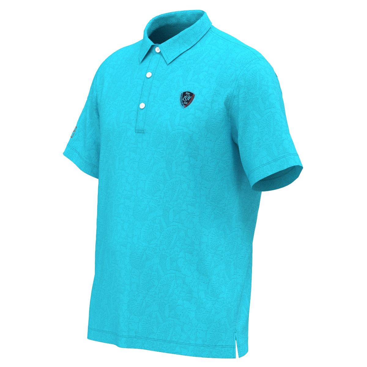 Men's Recycled Poly Flower Lynx Short Sleeve Shirt in Turquoise