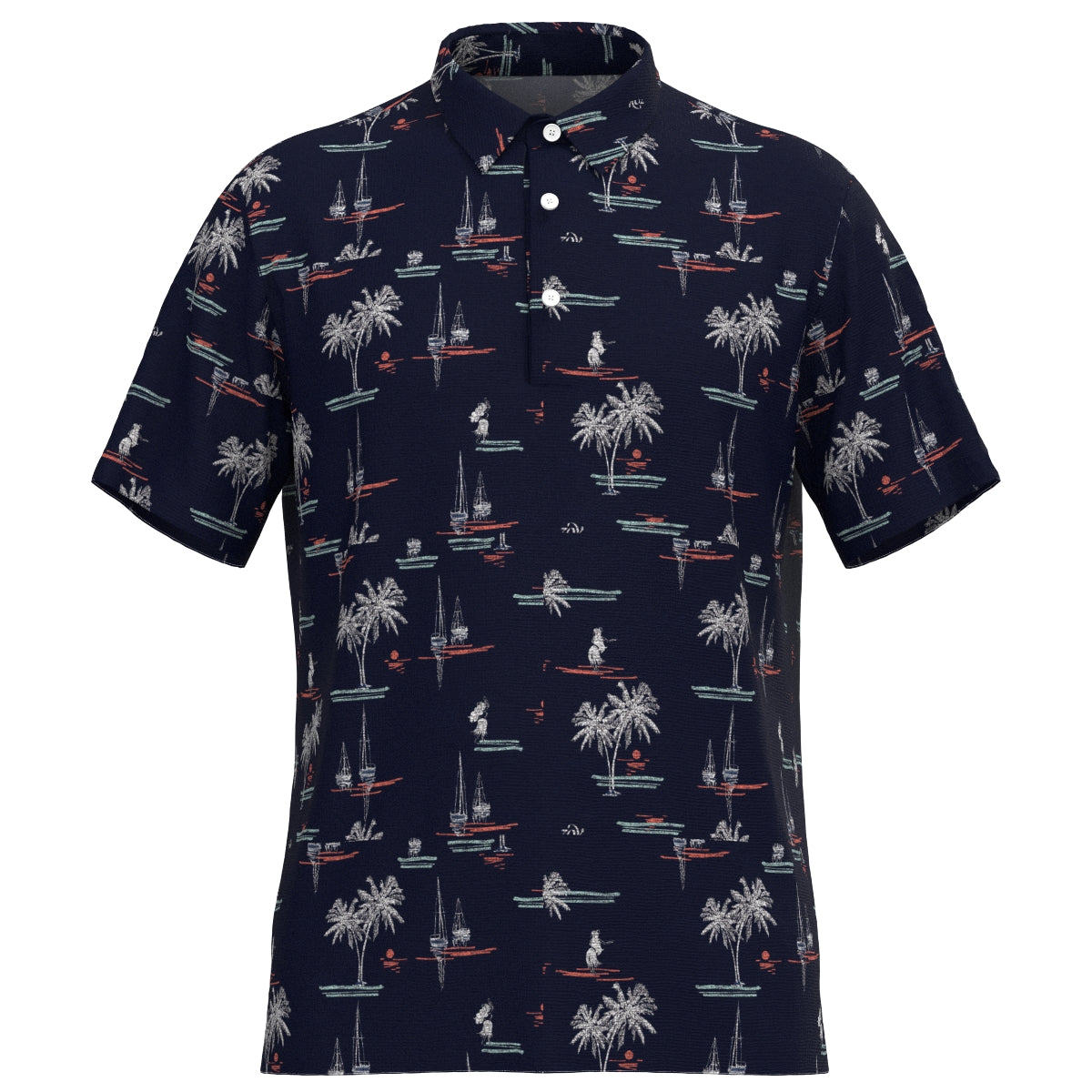 MEN シーサイドプリント 半袖シャツ ネイビー