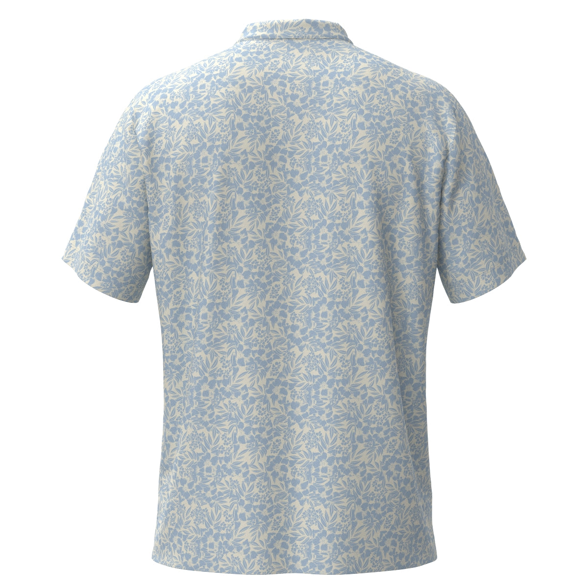 MEN ステンシルリーフプリント ASKIN鹿の子 半袖シャツ サックス×クリーム