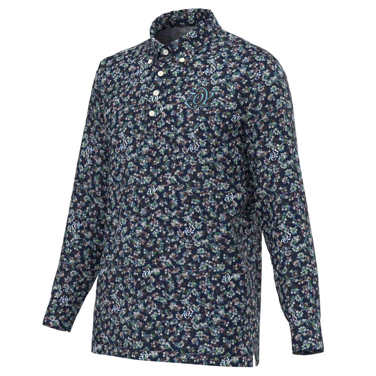 MEN フラワープリント 長袖シャツ ネイビー