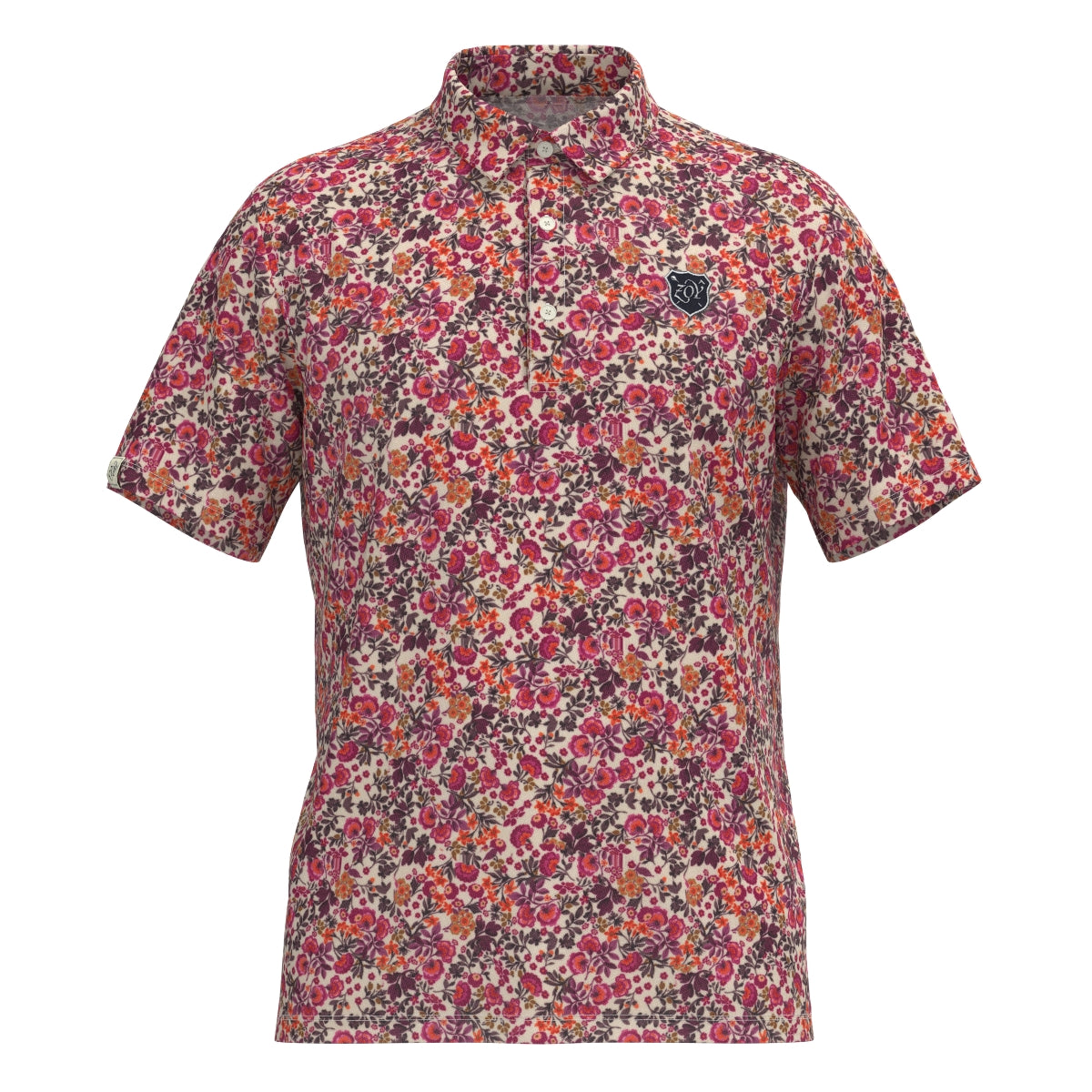 Men's Four Leaf Floral Print Short Sleeve Shirt in Burgundy