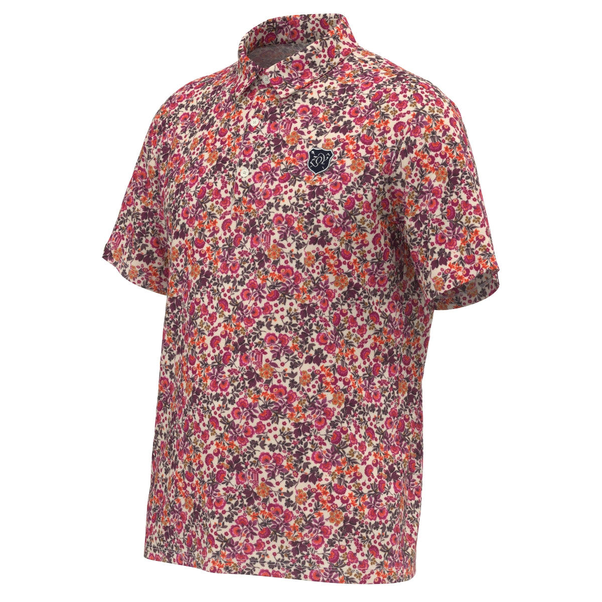 Men's Four Leaf Floral Print Short Sleeve Shirt in Burgundy