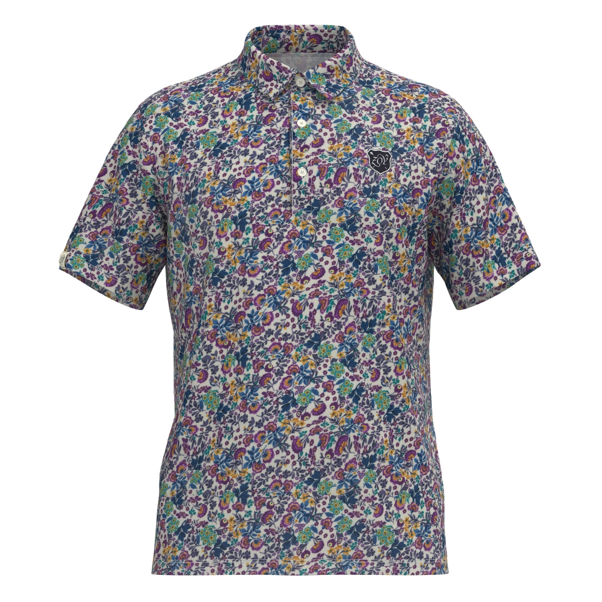 Men's Four Leaf Floral Print Short Sleeve Shirt, Purple