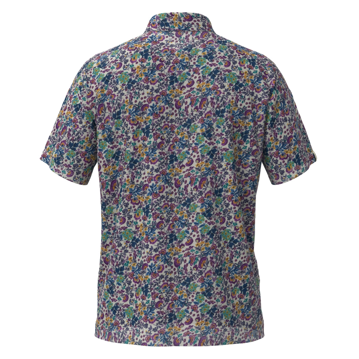 Men's Four Leaf Floral Print Short Sleeve Shirt, Purple