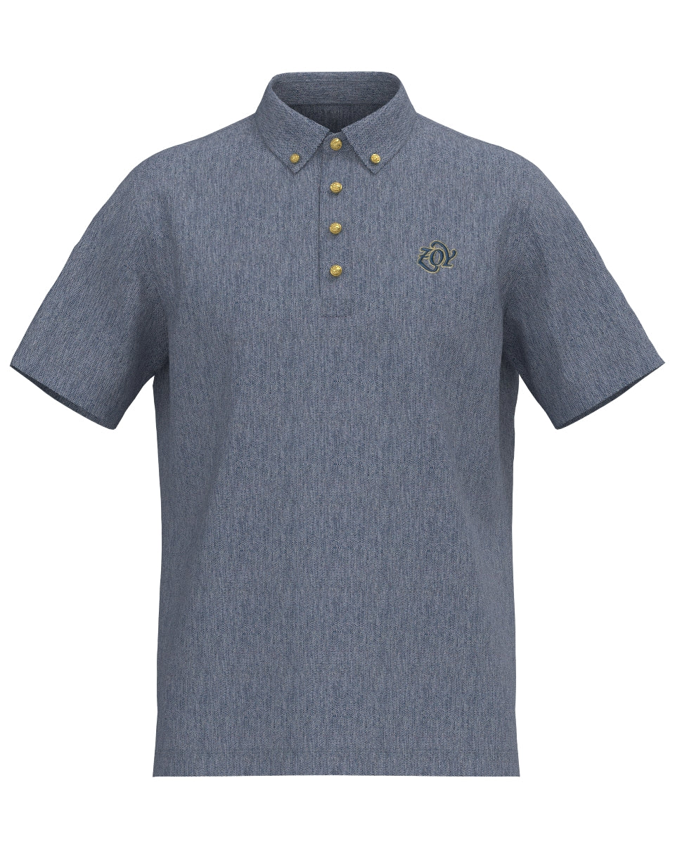 MEN 鹿の子ジャージー 半袖シャツ シャンブレーブルー