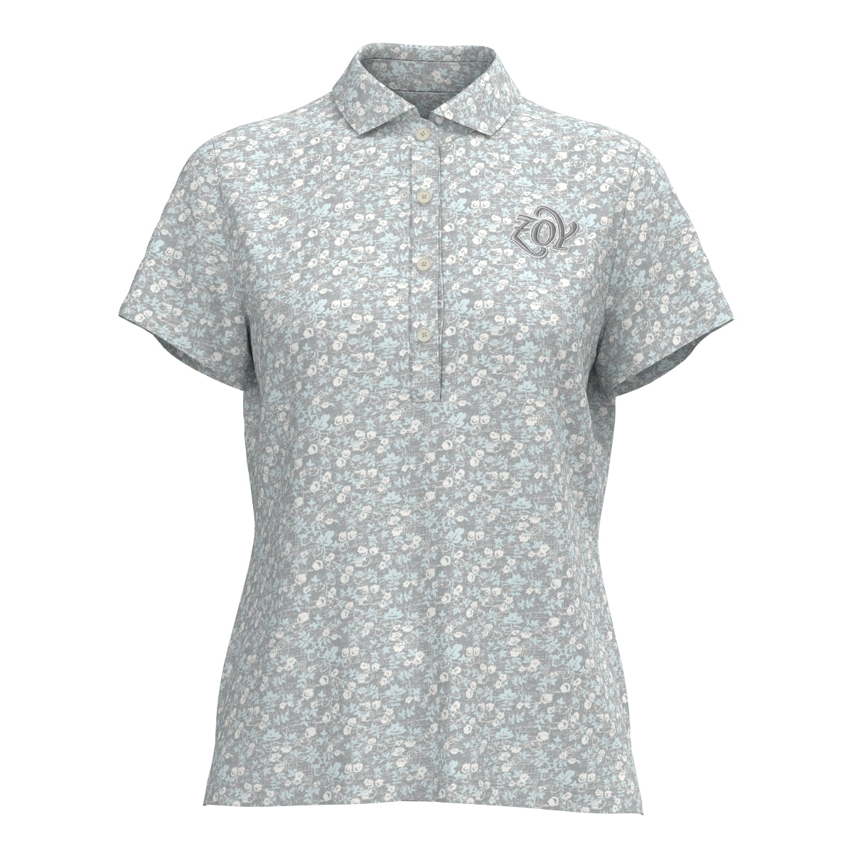 Women's Small Floral Print Short Sleeve Shirt in Light Gray