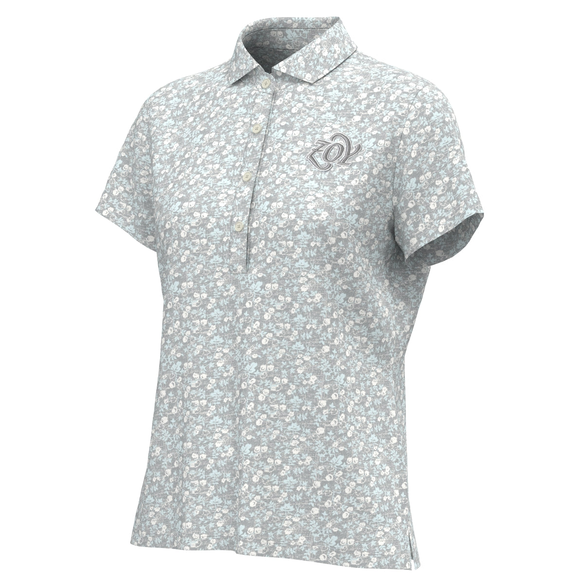 Women's Small Floral Print Short Sleeve Shirt in Light Gray