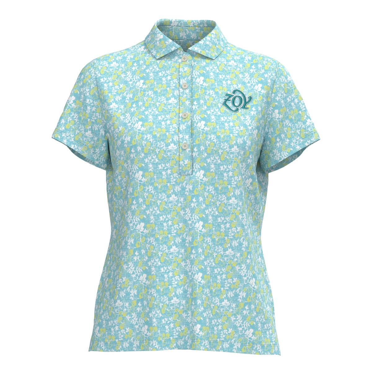 Women's Small Floral Print Short Sleeve Shirt in Water Blue