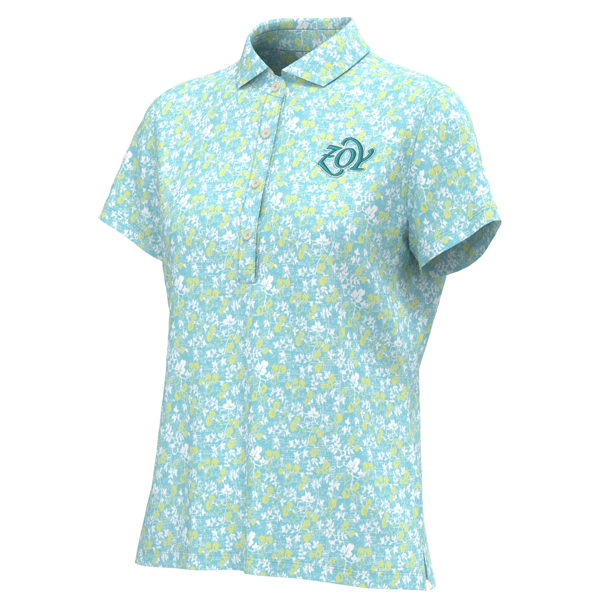 Women's Small Floral Print Short Sleeve Shirt in Water Blue