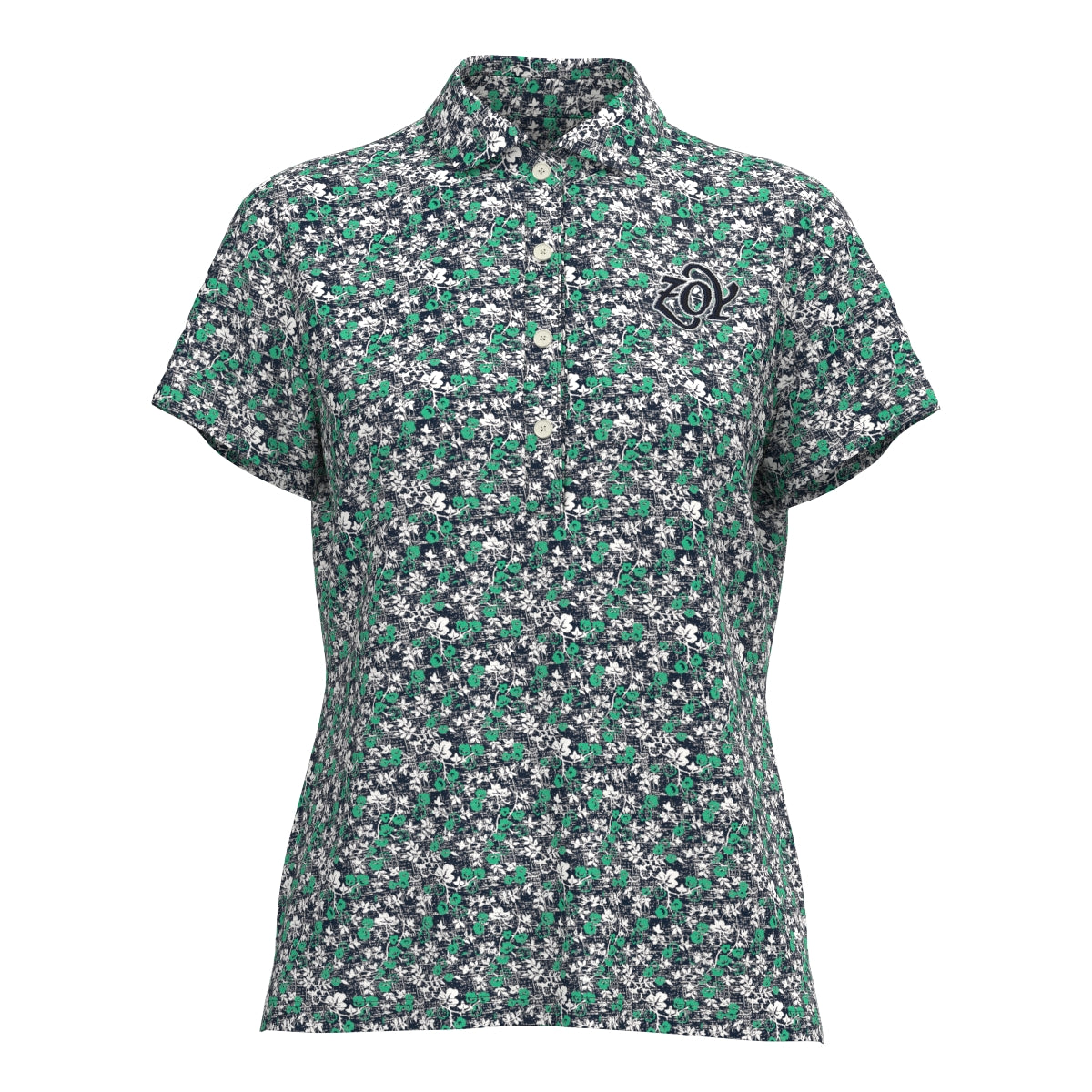 Women's Small Floral Print Short Sleeve Shirt, Navy