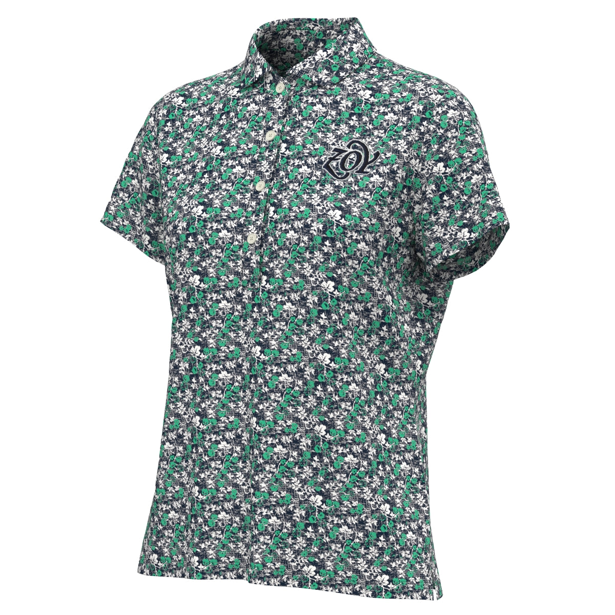 Women's Small Floral Print Short Sleeve Shirt, Navy