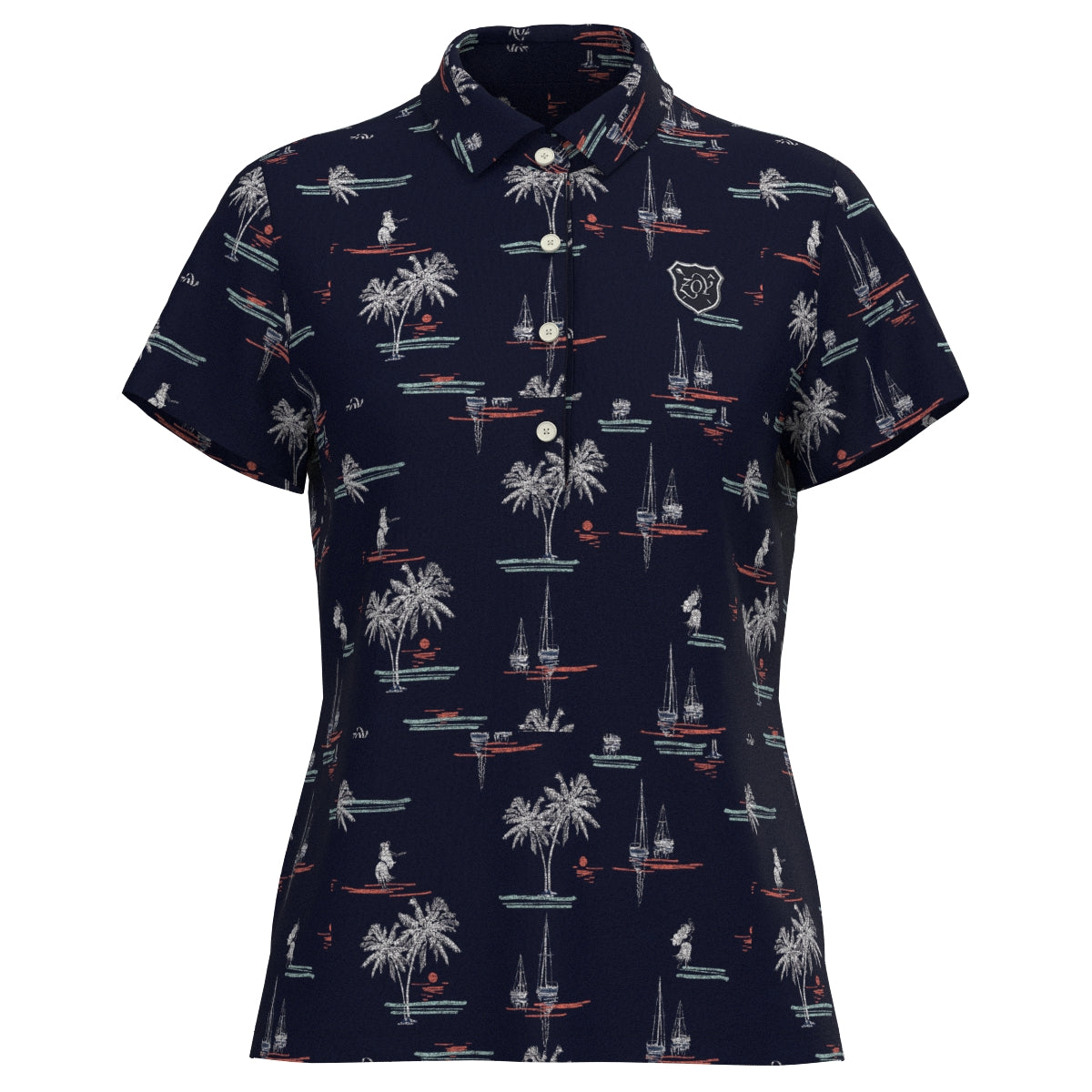 Women's Seaside Print Short Sleeve Shirt, Navy