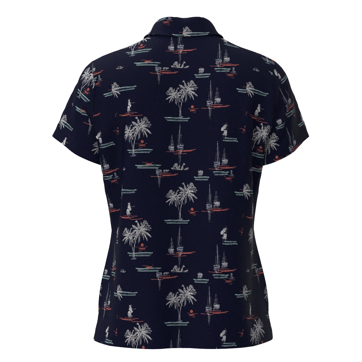 Women's Seaside Print Short Sleeve Shirt, Navy