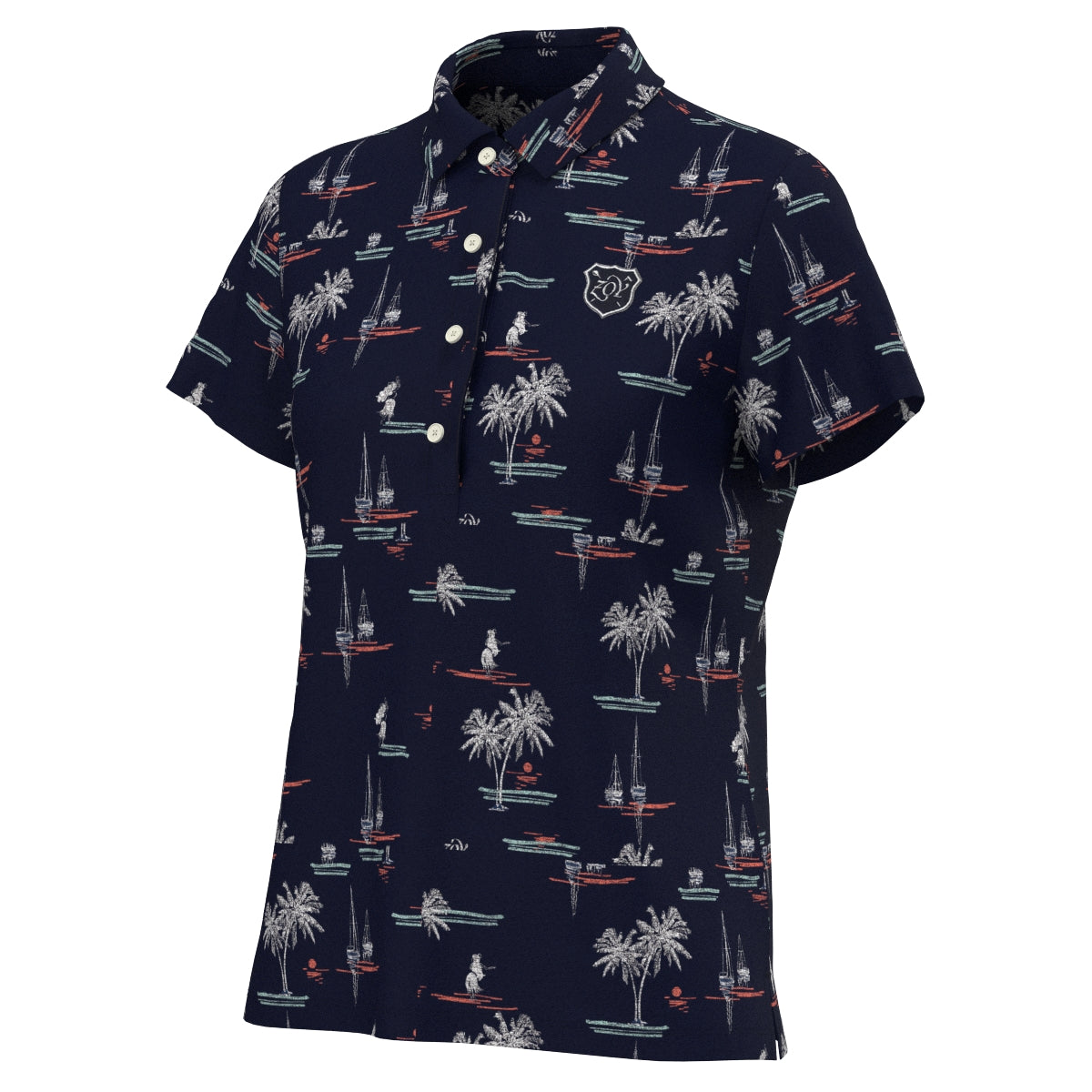 Women's Seaside Print Short Sleeve Shirt, Navy
