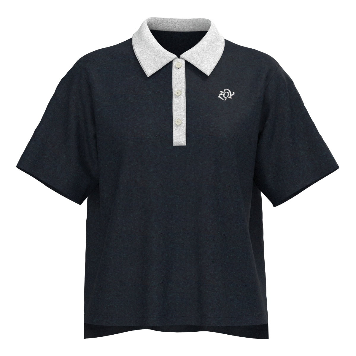 Women's Melange Organic Cotton Tile Short Sleeve Shirt, Navy