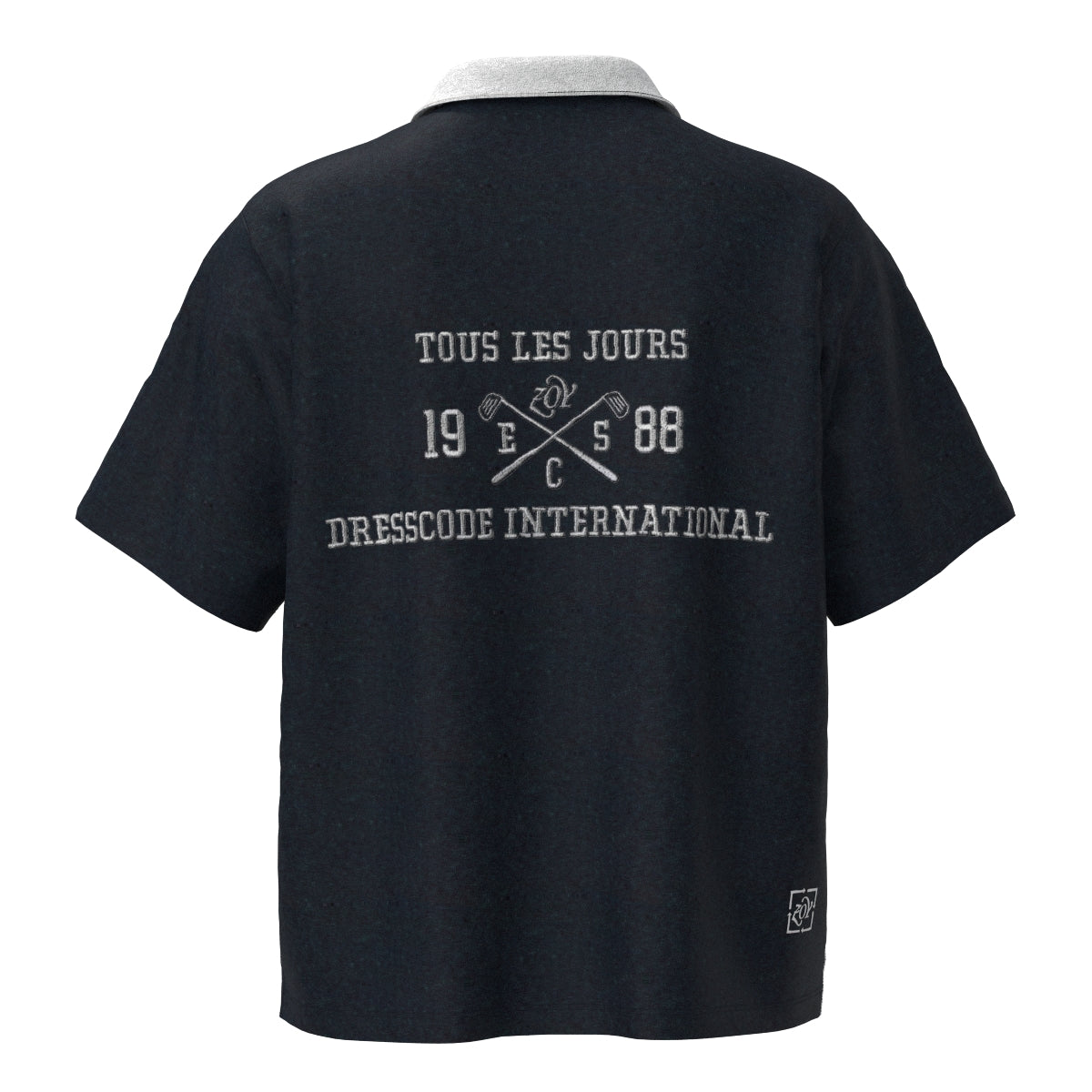 Women's Melange Organic Cotton Tile Short Sleeve Shirt, Navy