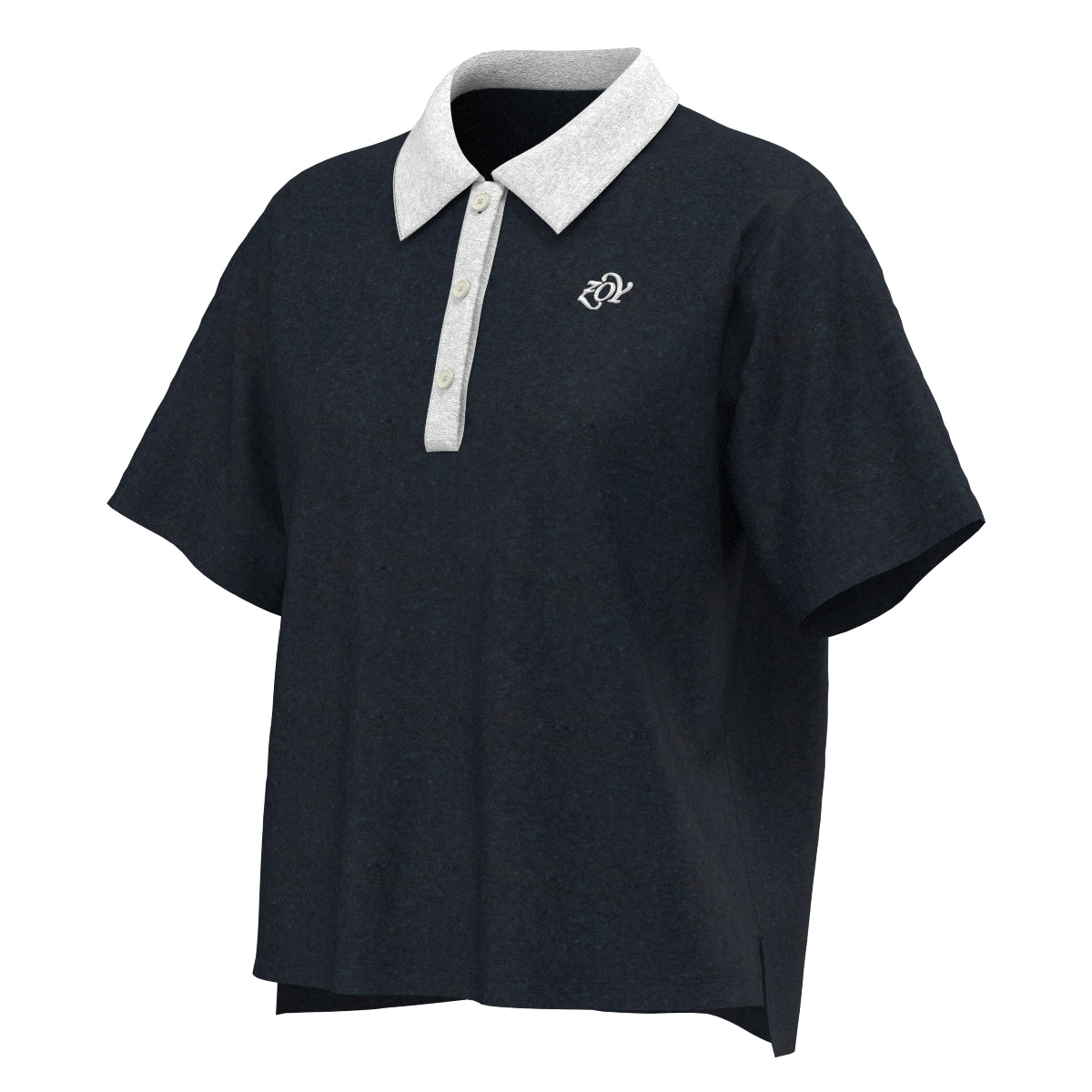 Women's Melange Organic Cotton Tile Short Sleeve Shirt, Navy
