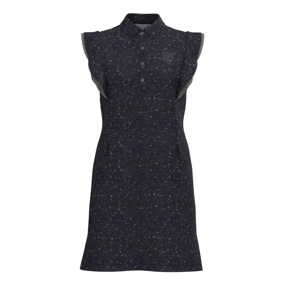 WOMEN フラグメントロゴプリント ワンピース ネイビー