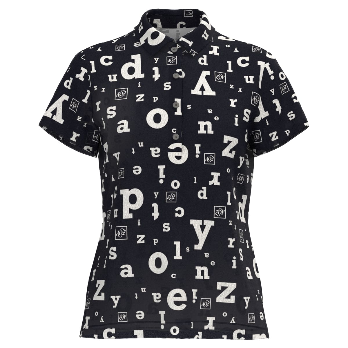 Women's Alphabet Print Short Sleeve Shirt, Navy