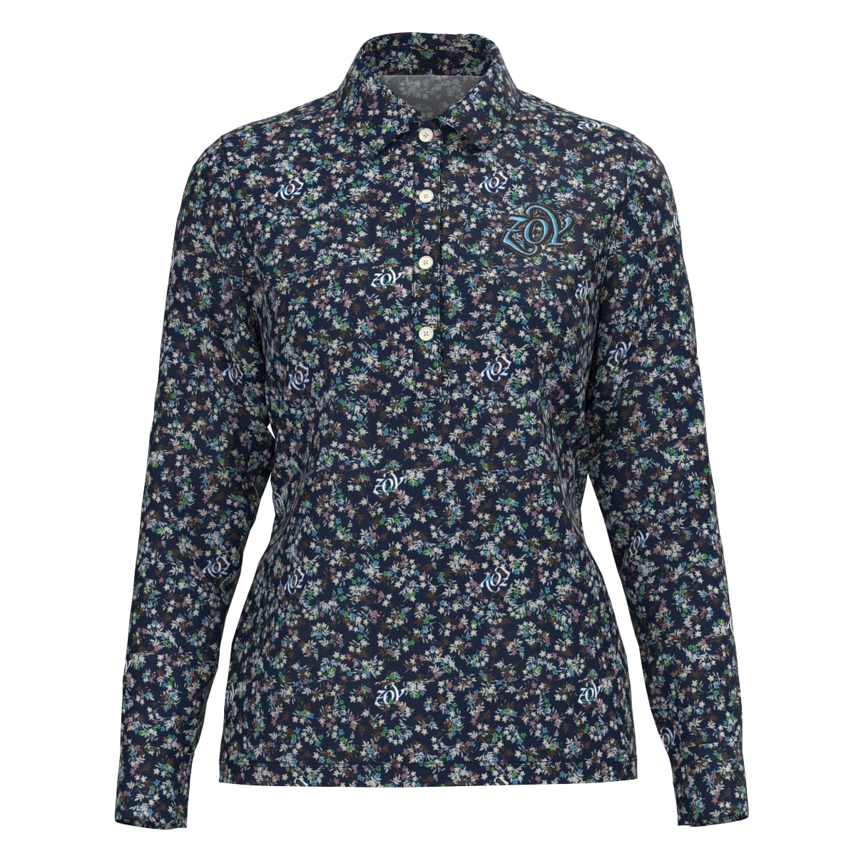 WOMEN フラワープリント 長袖シャツ ネイビー