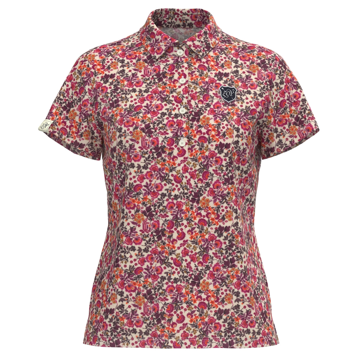 Women's Four Leaf Floral Print Short Sleeve Shirt in Burgundy