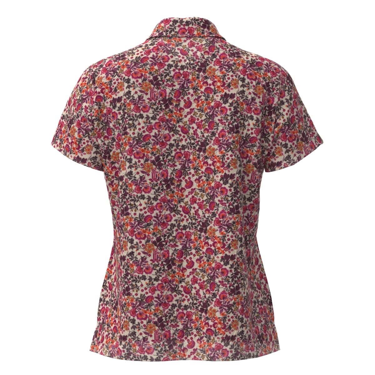 Women's Four Leaf Floral Print Short Sleeve Shirt in Burgundy