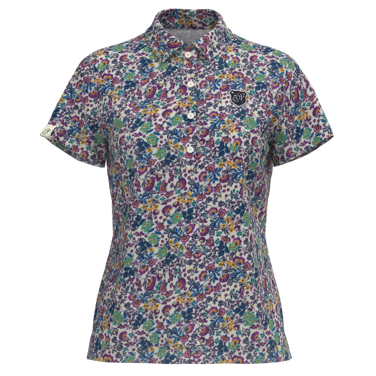 Women's Four Leaf Floral Print Short Sleeve Shirt, Purple