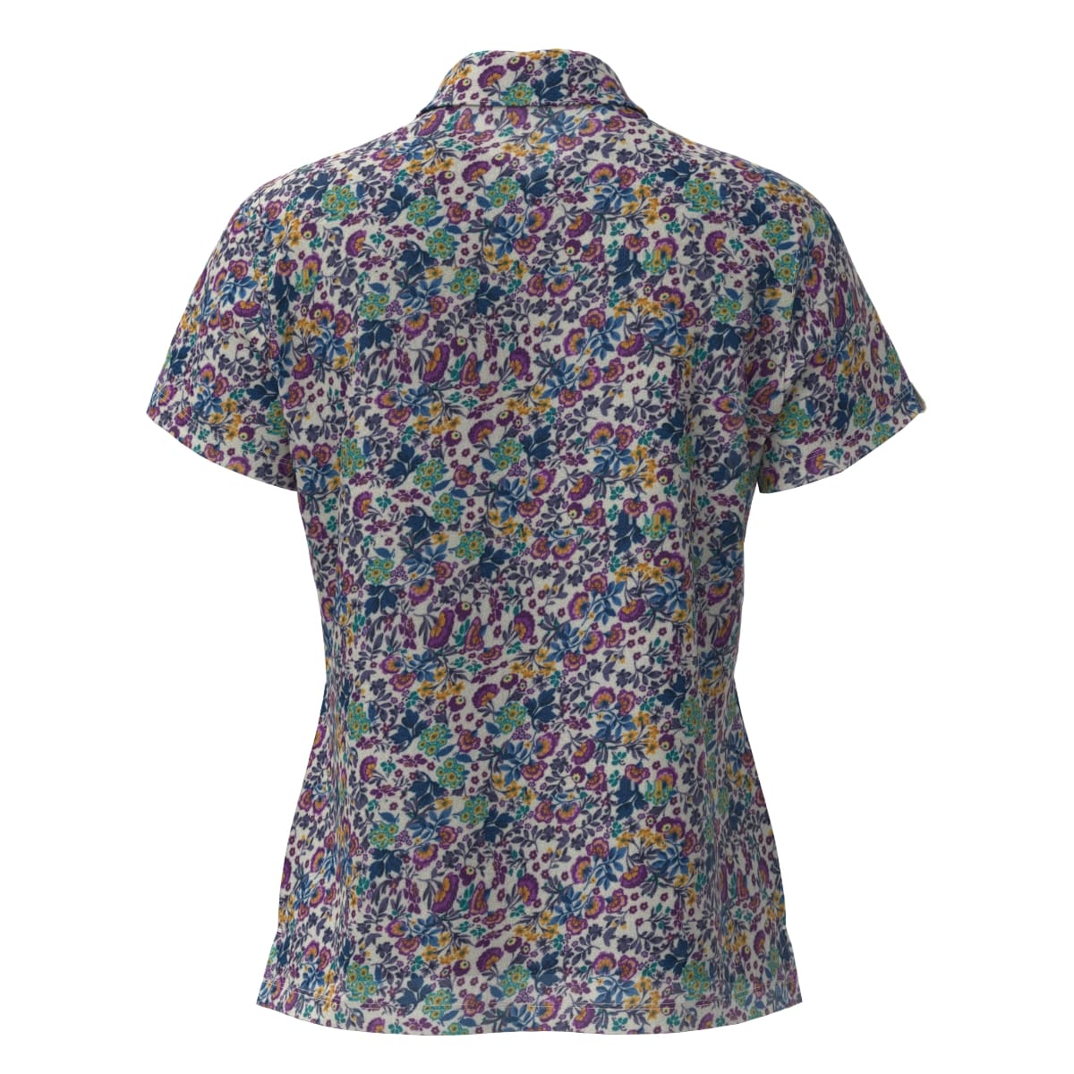 Women's Four Leaf Floral Print Short Sleeve Shirt, Purple