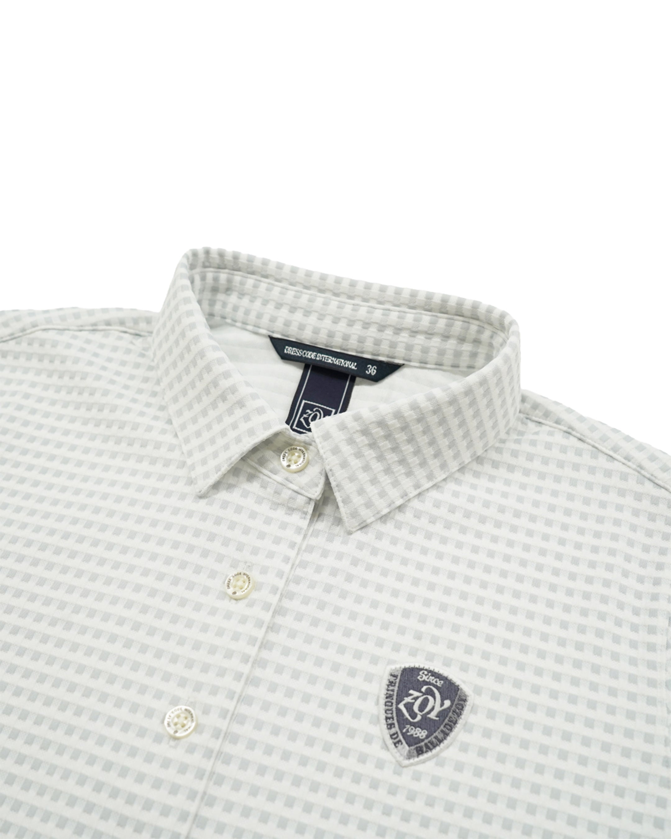 WOMEN HGJQニットギンガム 長袖シャツ ライトグレー