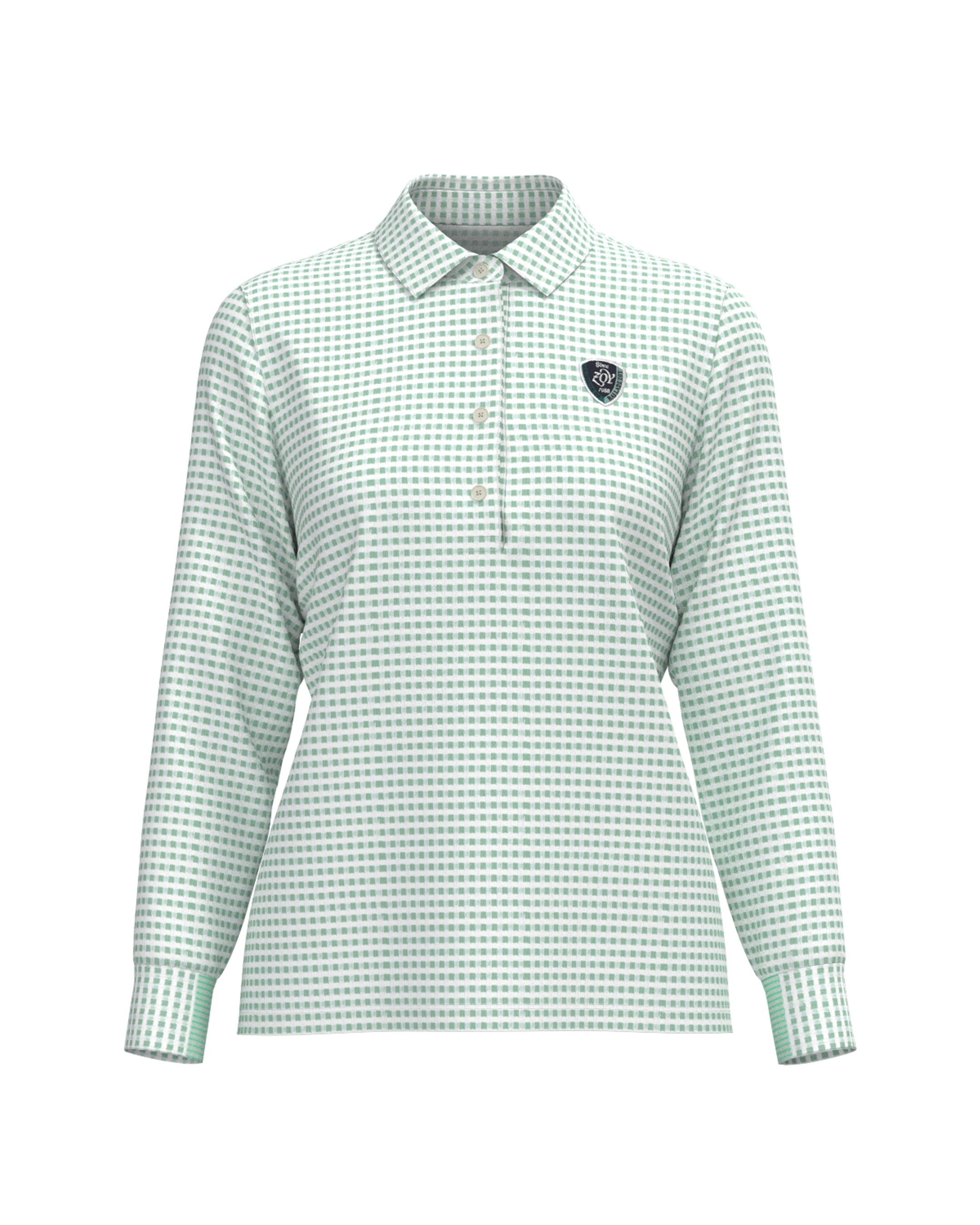 WOMEN HGJQニットギンガム 長袖シャツ ミントグリーン