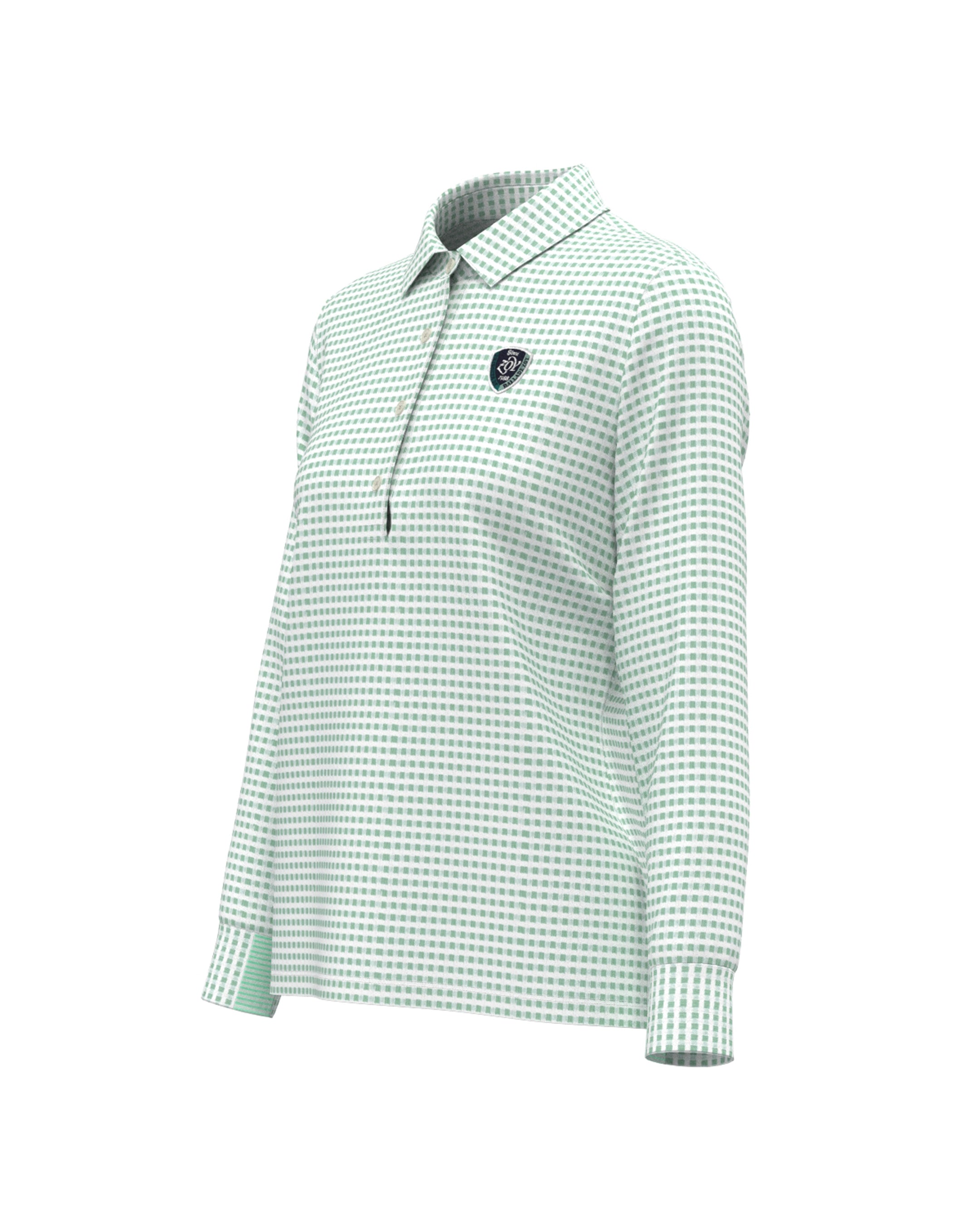 WOMEN HGJQニットギンガム 長袖シャツ ミントグリーン