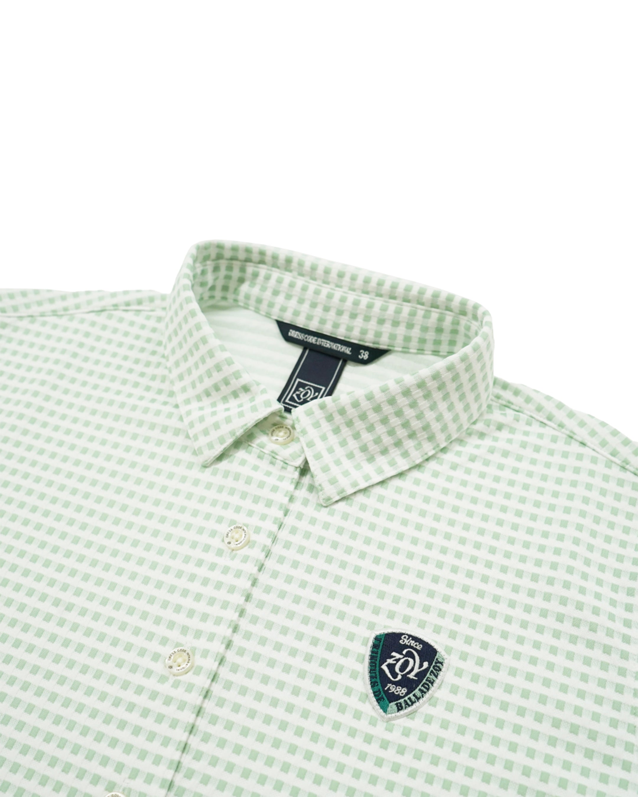 WOMEN HGJQニットギンガム 長袖シャツ ミントグリーン