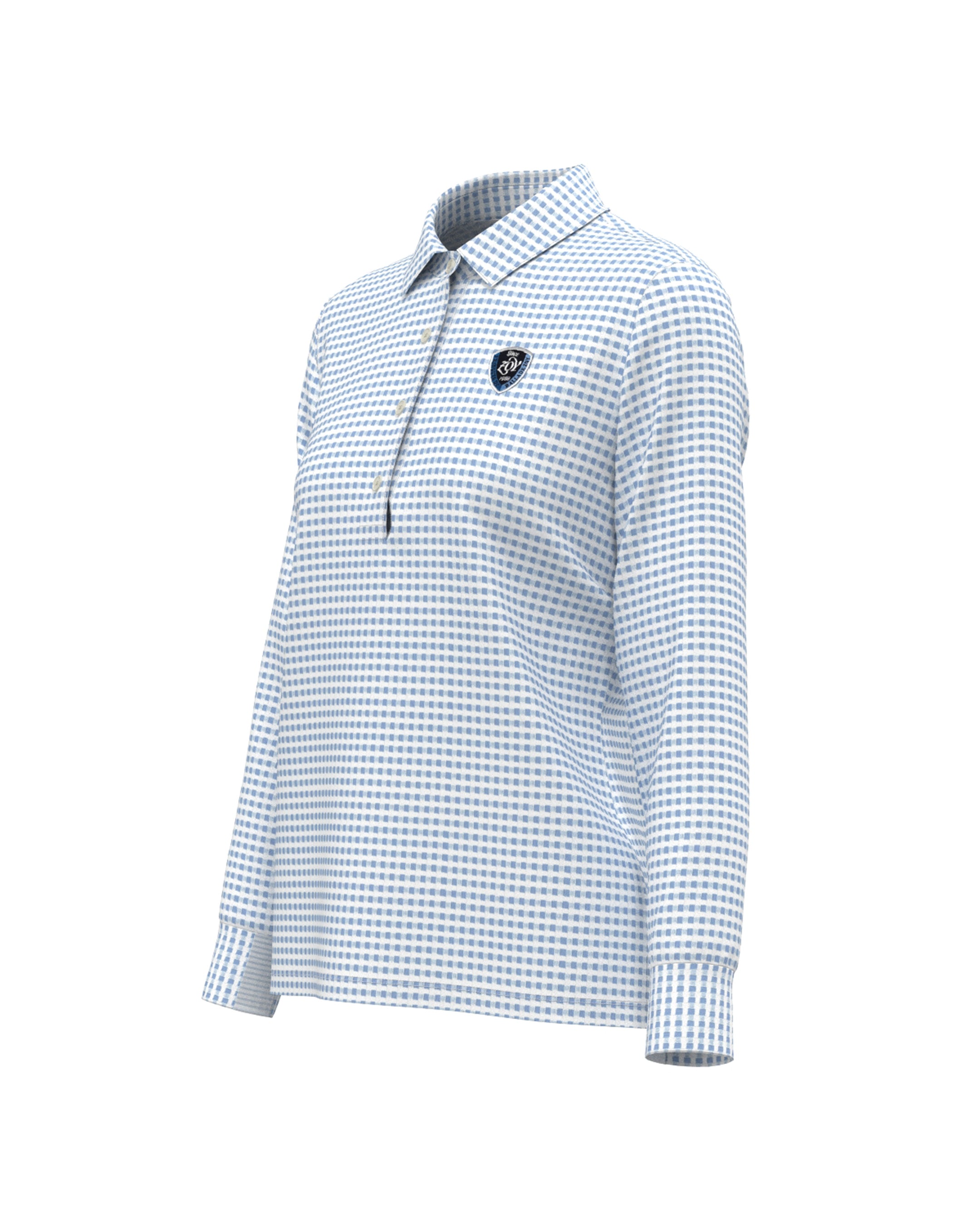 WOMEN HGJQニットギンガム 長袖シャツ サックス